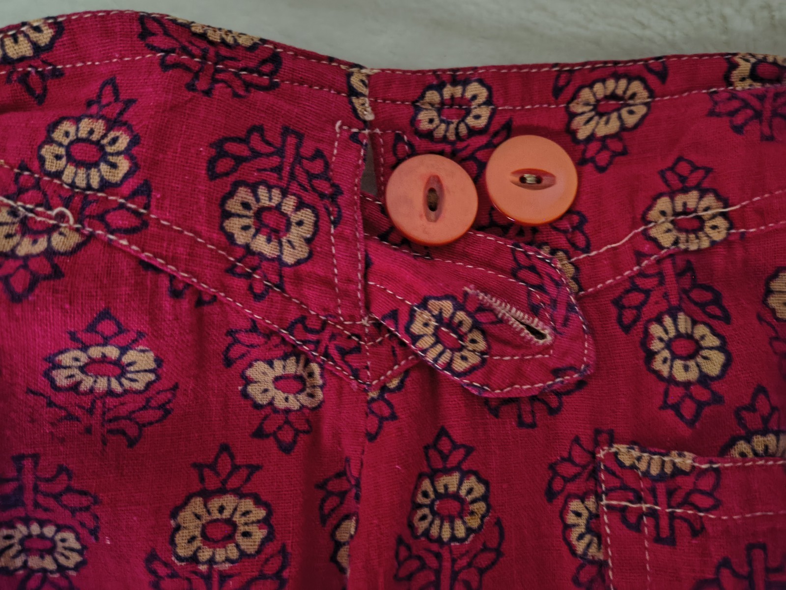 1970s India Imports of Rhode Island Cotton Floral Block Print Maxi Wrap Skirt XS