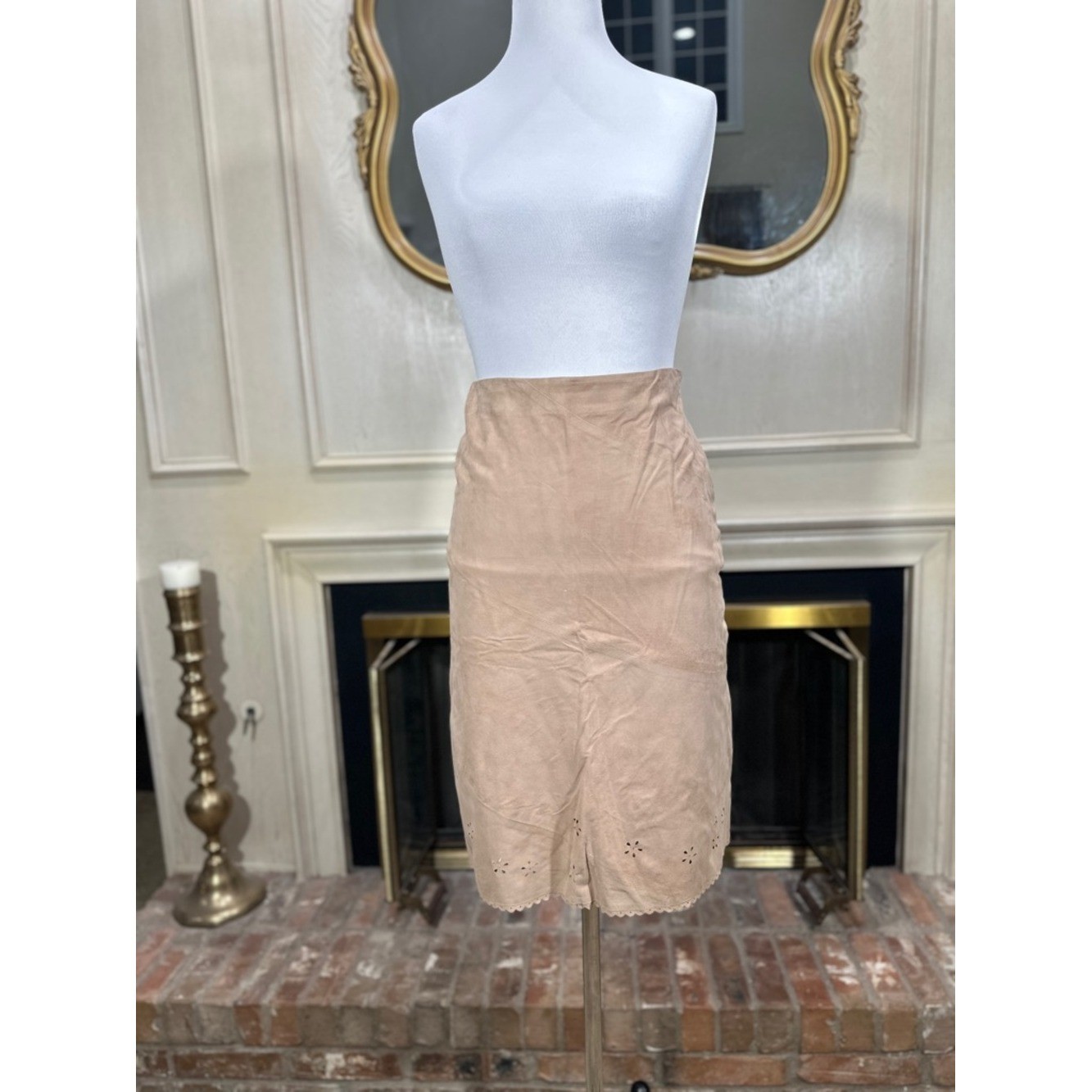 The Wrights Vintage Skirt Size 6 Tan Suede Boho Coastal Grandmother Western