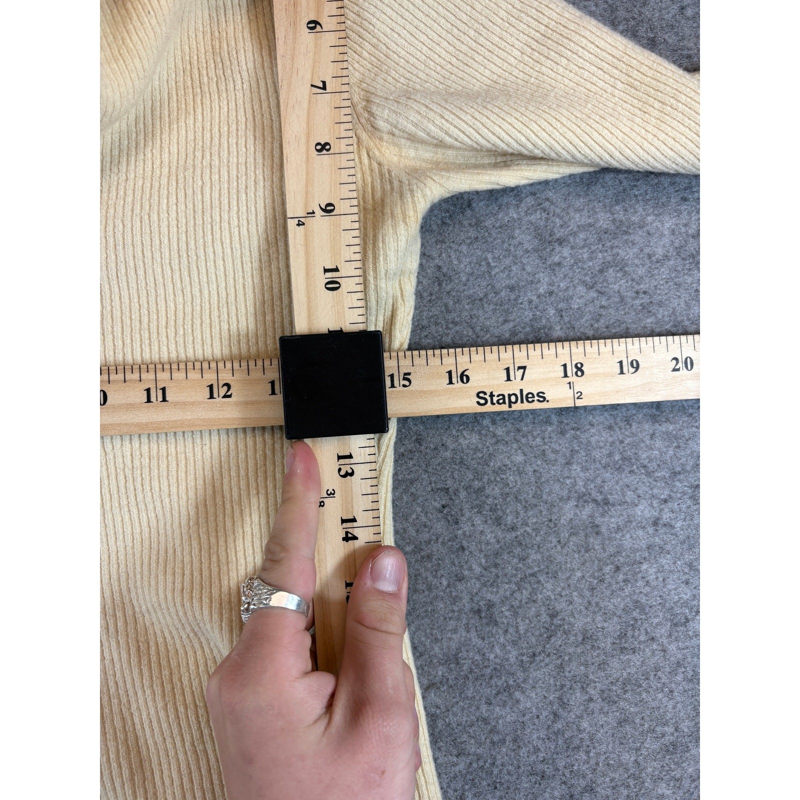 Vintage Laurel Wool Sweater Womens 34 Beige Cream 1/4 Zip Ribbed Pullover Knit