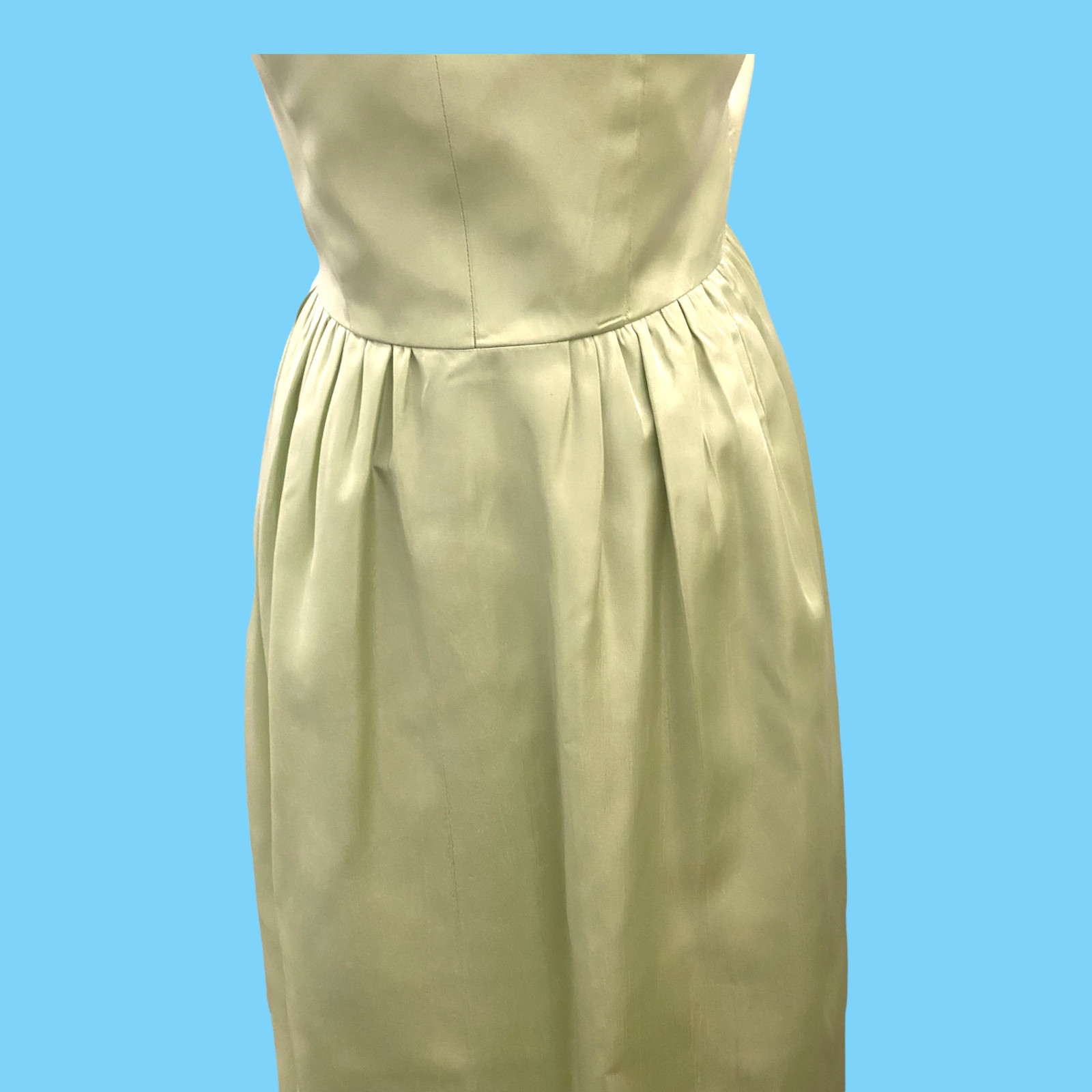 Vintage 1960s Pale Green Maxi Gown W/ Whitge Sequins Small