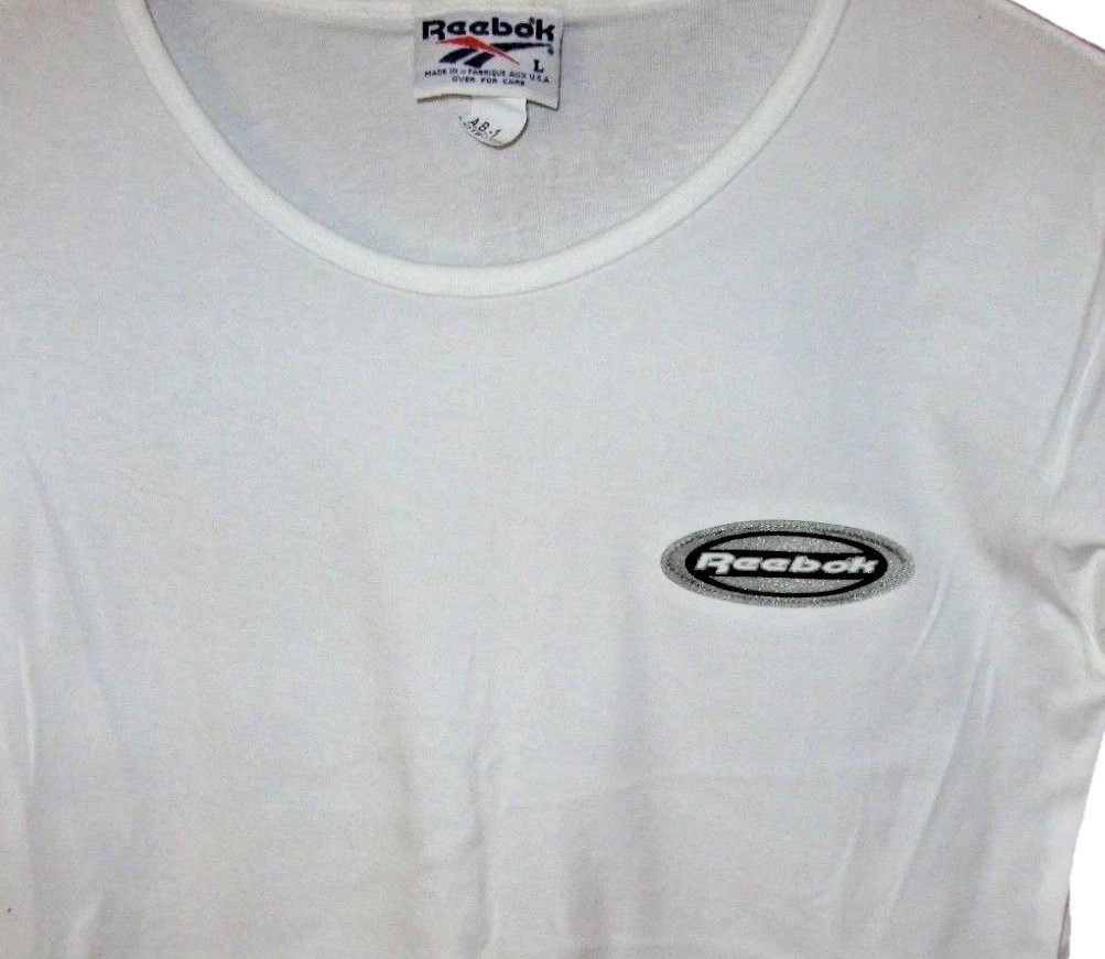 Reebok Womens T Shirt Top Vintage Spell Logo Patch Y2K USA White Large