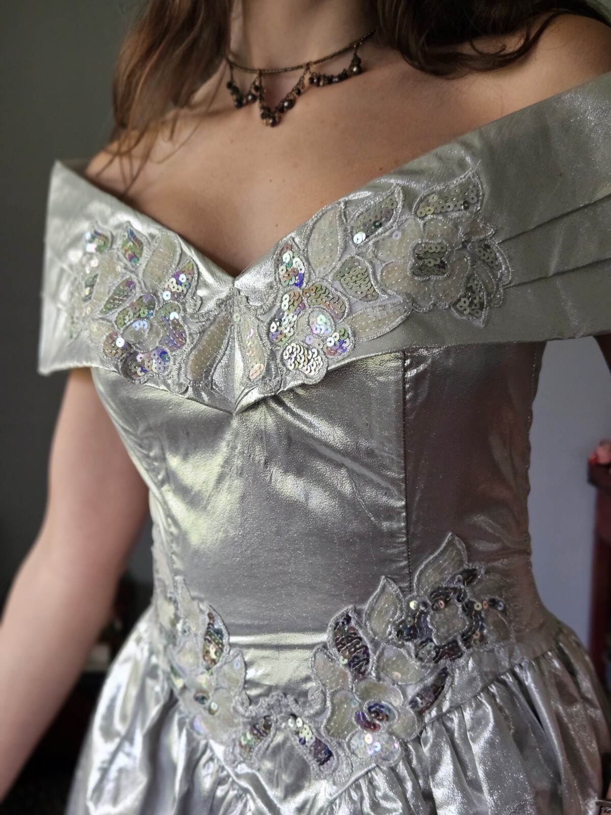 Vintage 1990s Gunne Sax Metallic Silver Lamé Party Dress
