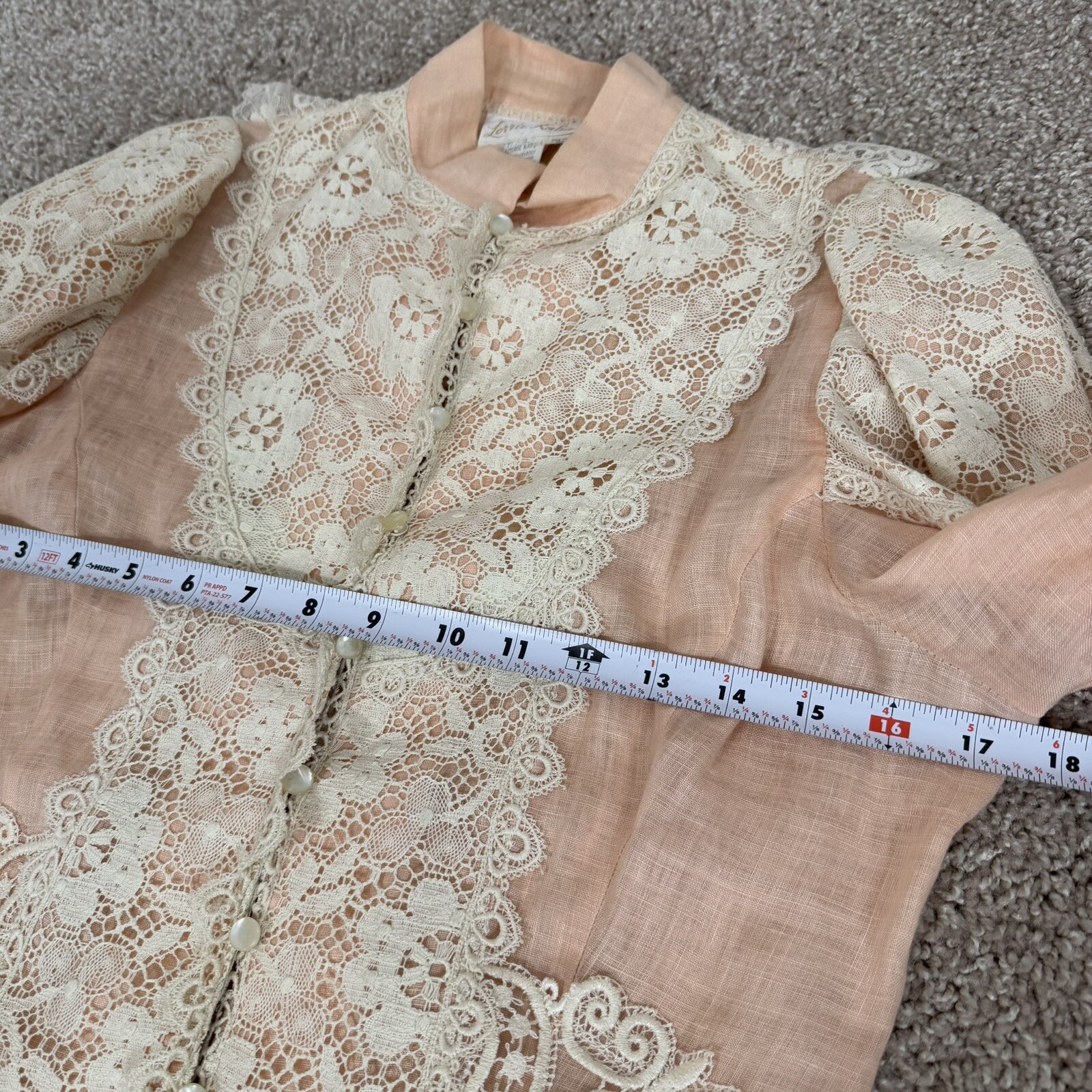 Vintage 1980s LORRIE KABALA Victorian 2pc Lace Linen Set, Juliet Sleeves Size 8