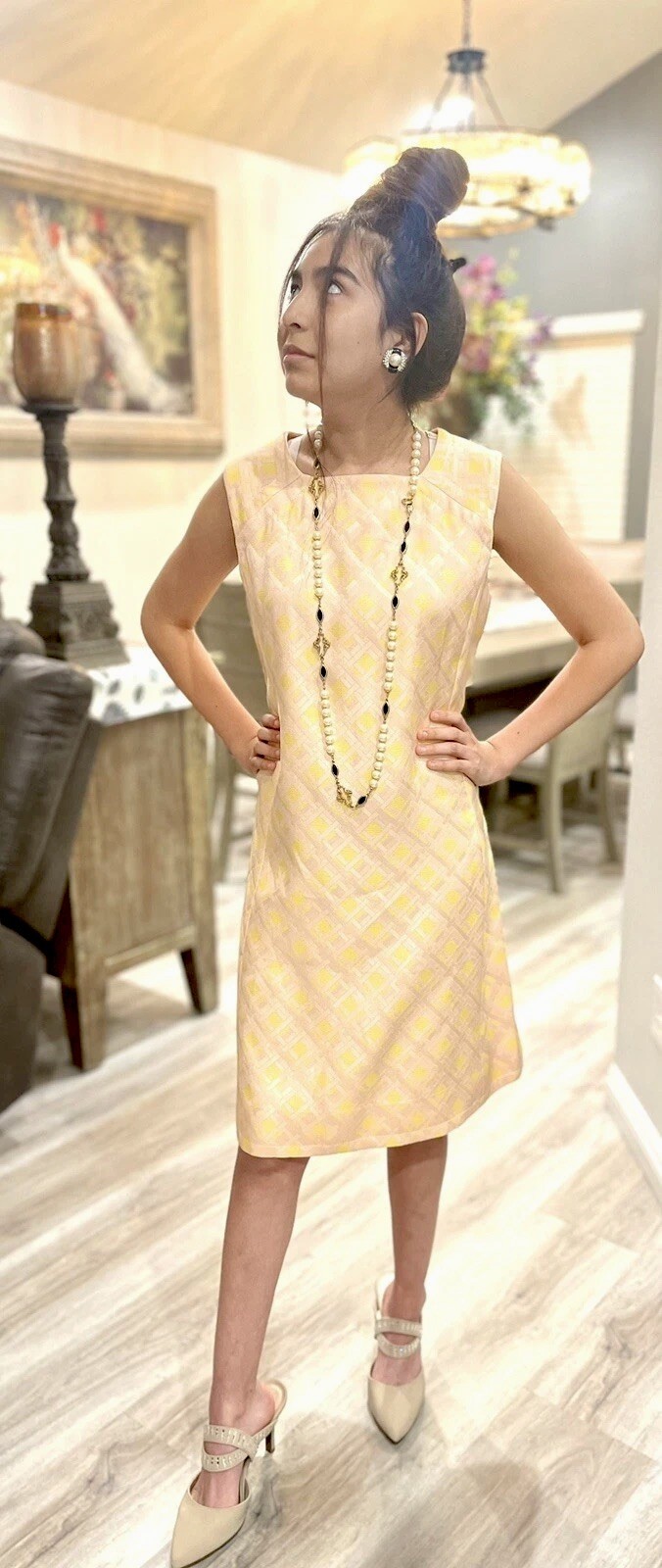 1960’s Pink Yellow Brocade Easter Spring Wedding Union Made Dress Coat Suit Sz 8