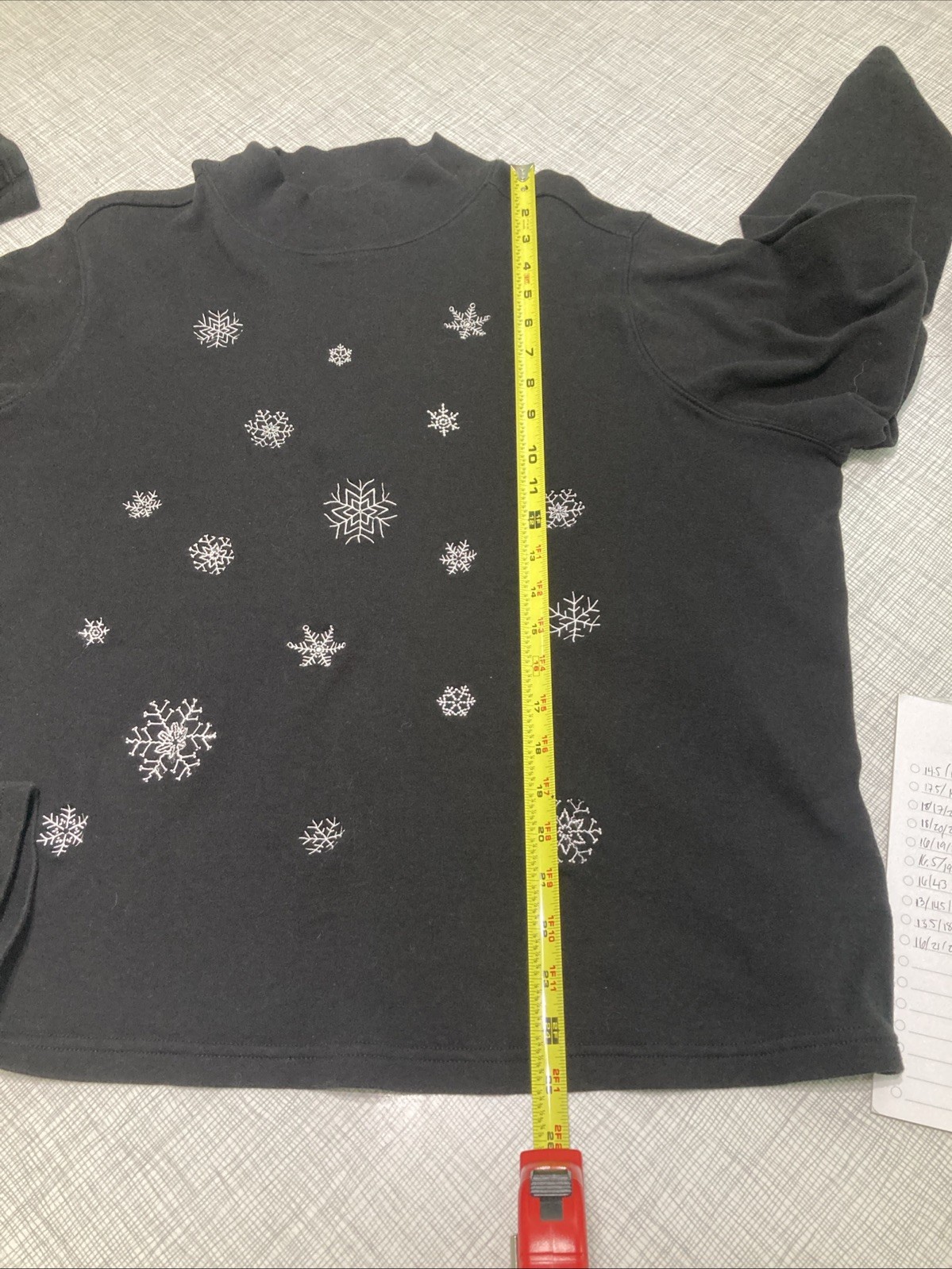 VTG Y2K Studio Works 2X Plus Mock Neck Top Snowflakes Embroidered Black Cotton
