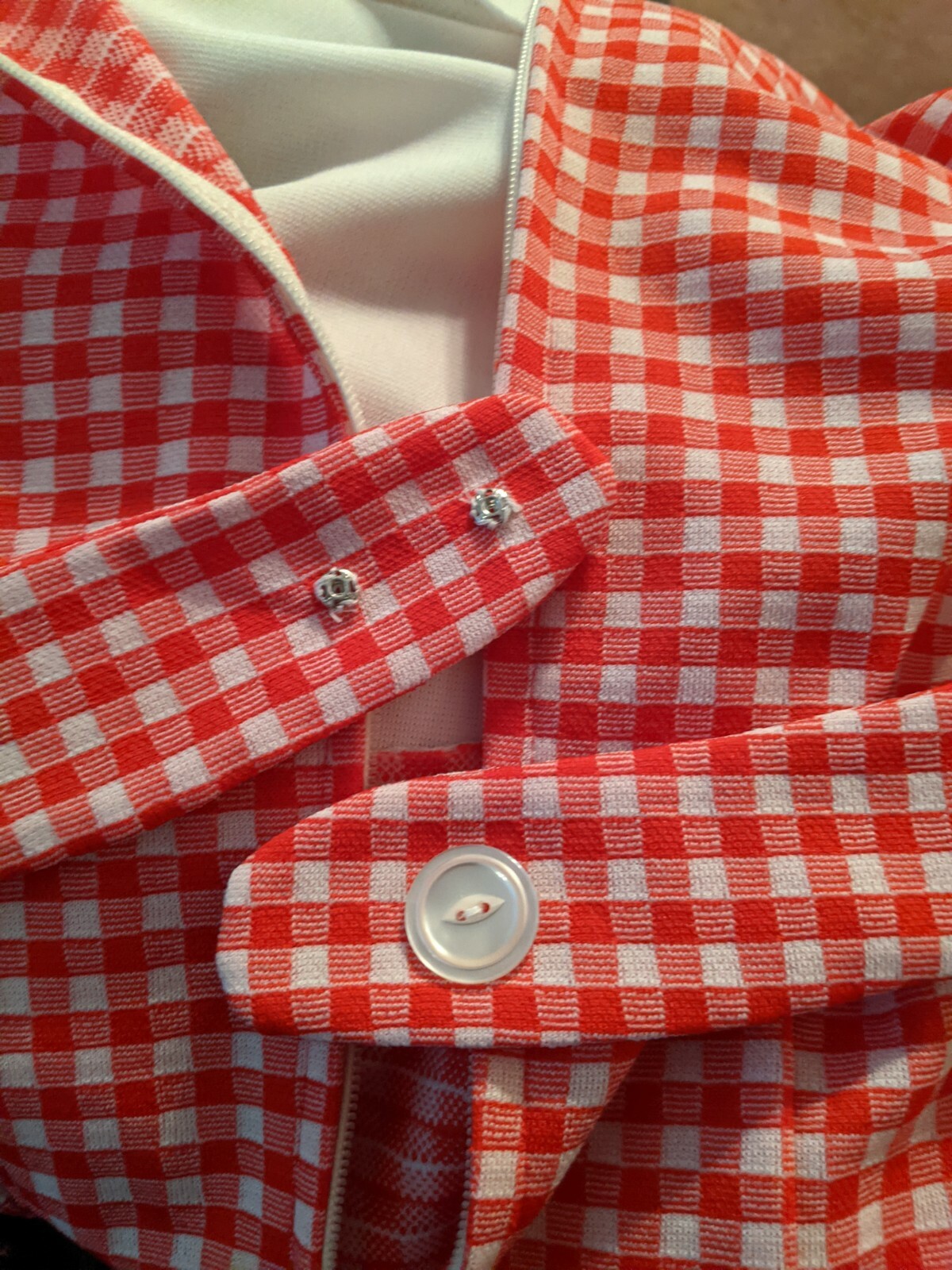 Vintage 1970s Primitive Country Cottagecore Dress Red Check Gingham Sz S