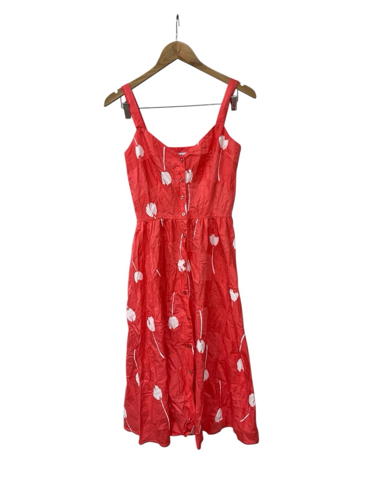 Vintage 80s Malia Coral Red White Hawaiian Sleeveless Cotton Dress S XS