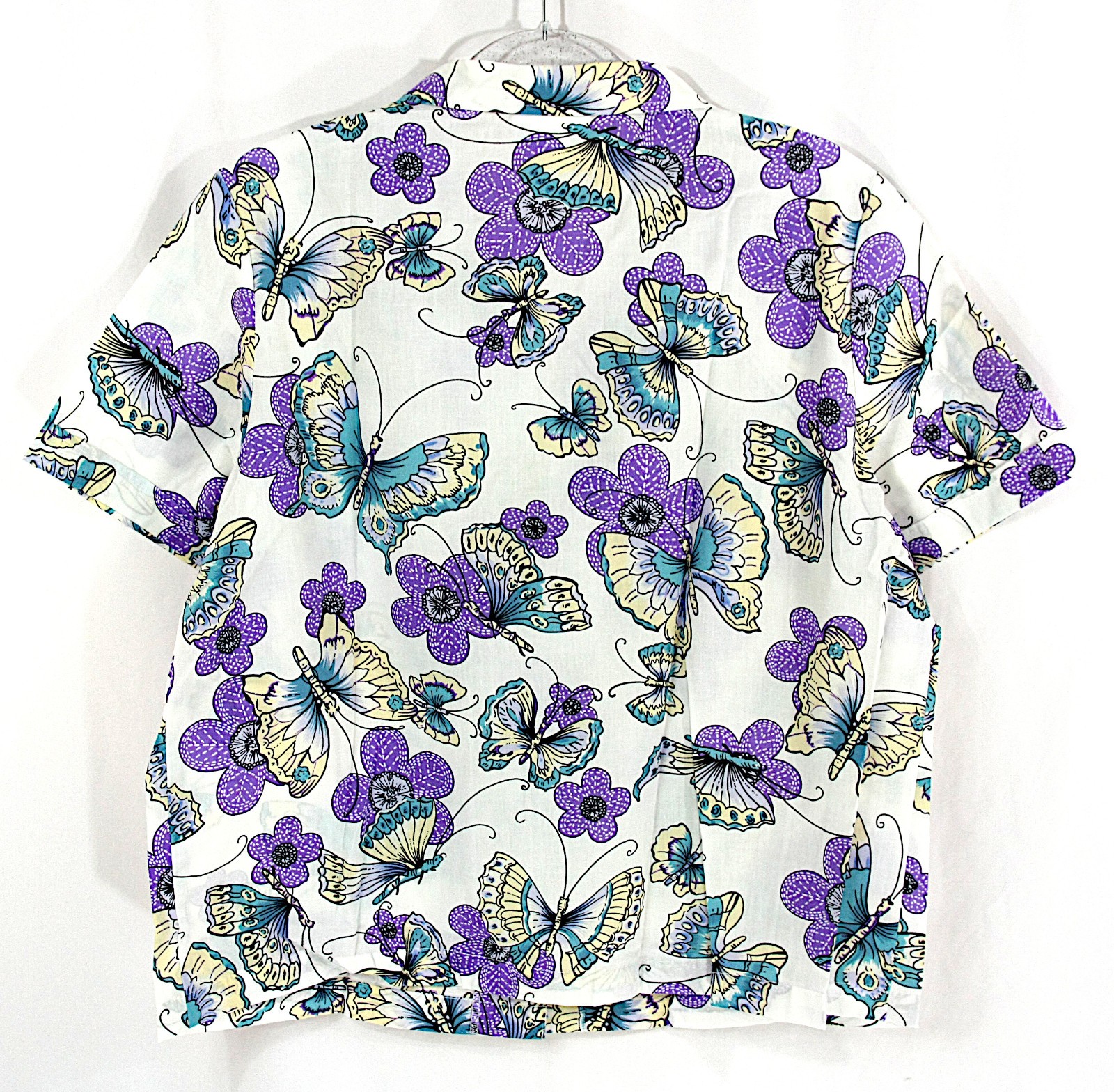 Vintage Blair Purple and White Butterfly Short Sleeve Shirt Blouse Top L Whimsy