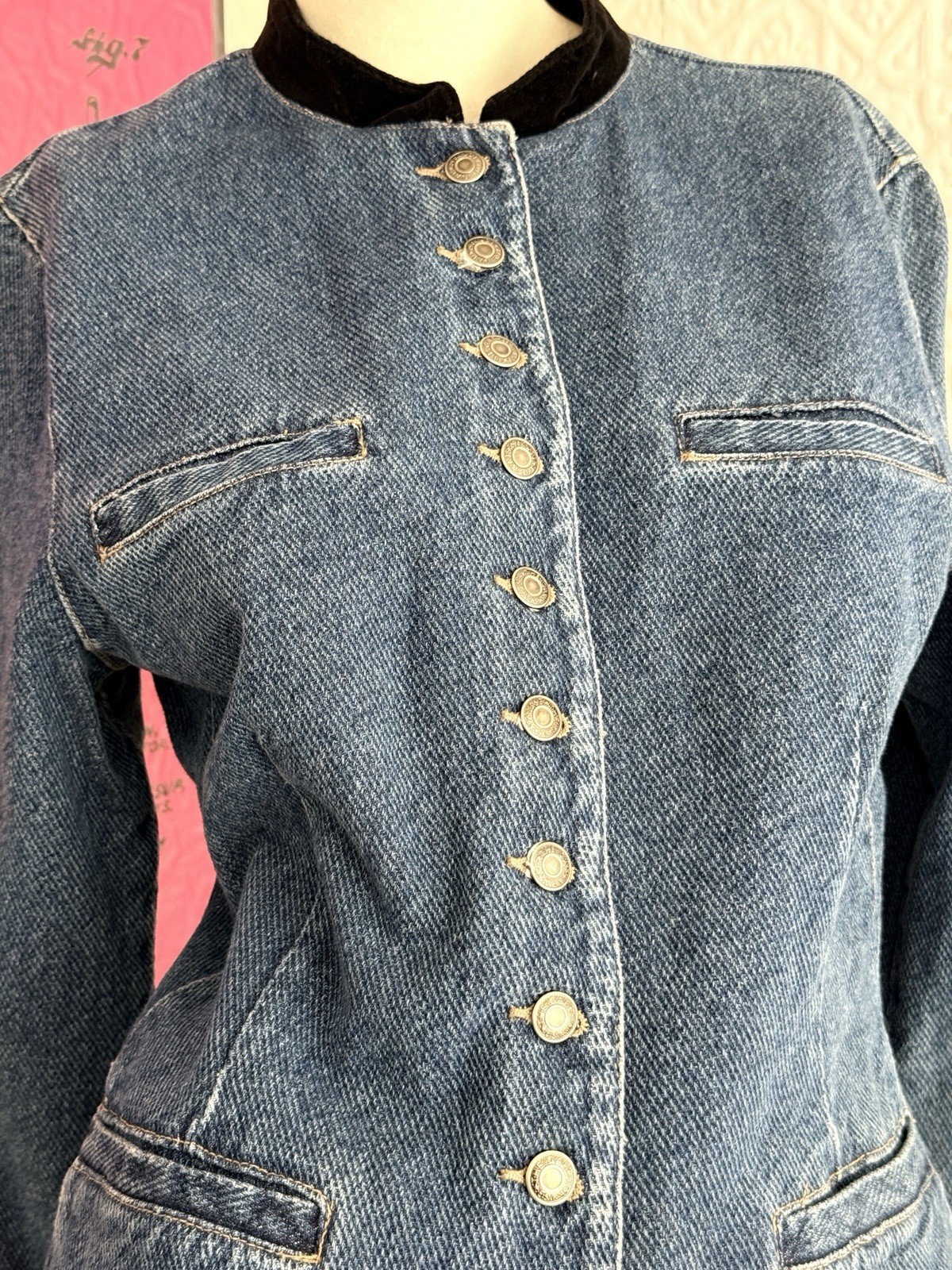 NWT Vintage 1980s/1990s Gap denim military Inspired Jacket-Band Collar-Blue Jean