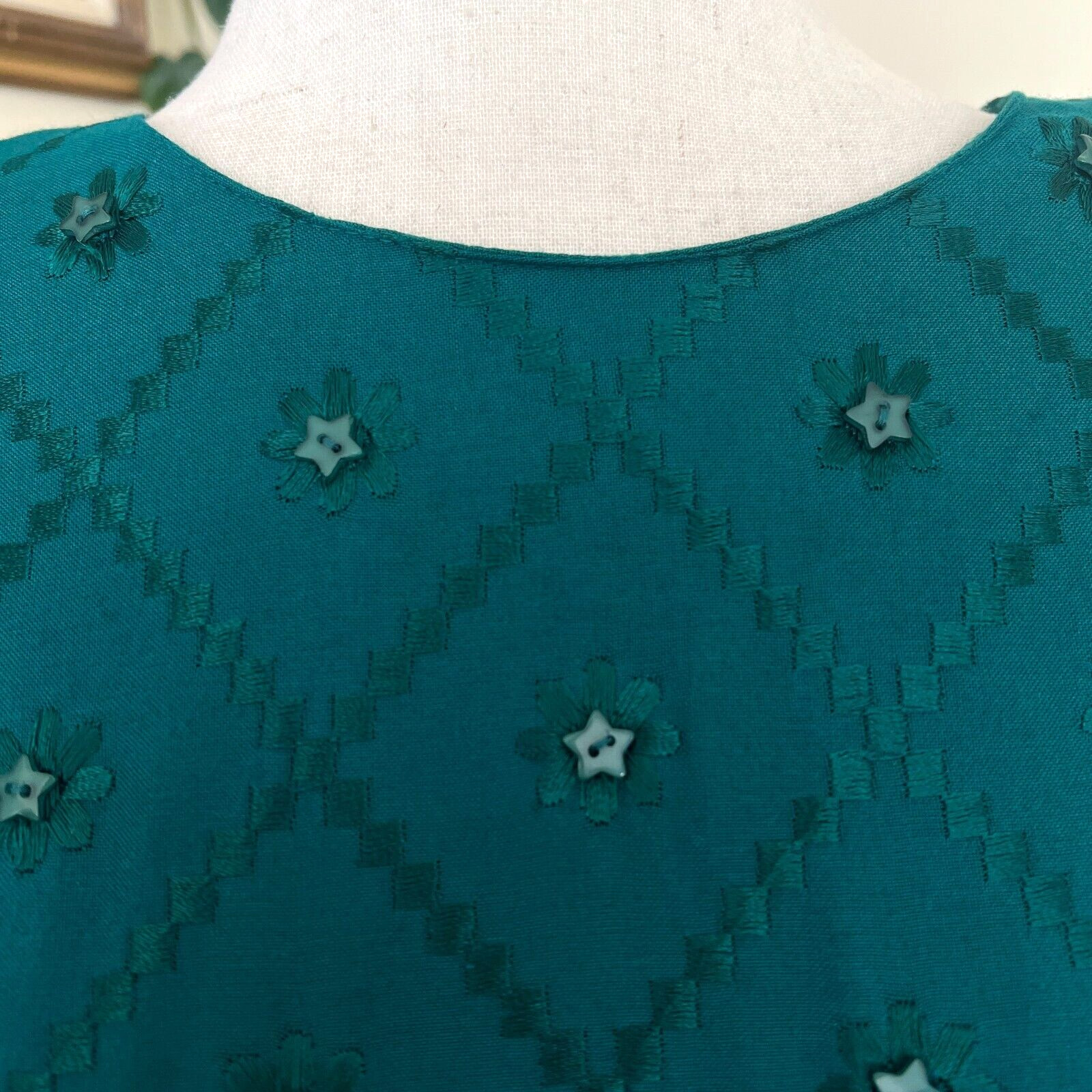 Sarah Elizabeth Long Sleeve Green Vintage Dress sz 12 Embroidered Made in India