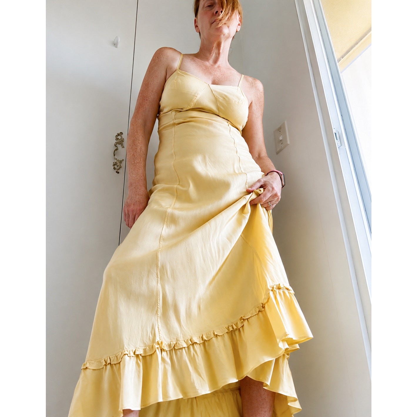 Antique 40s Buttercream Yellow slip dress Maxis SZ M/8 Soft Girl Coquette