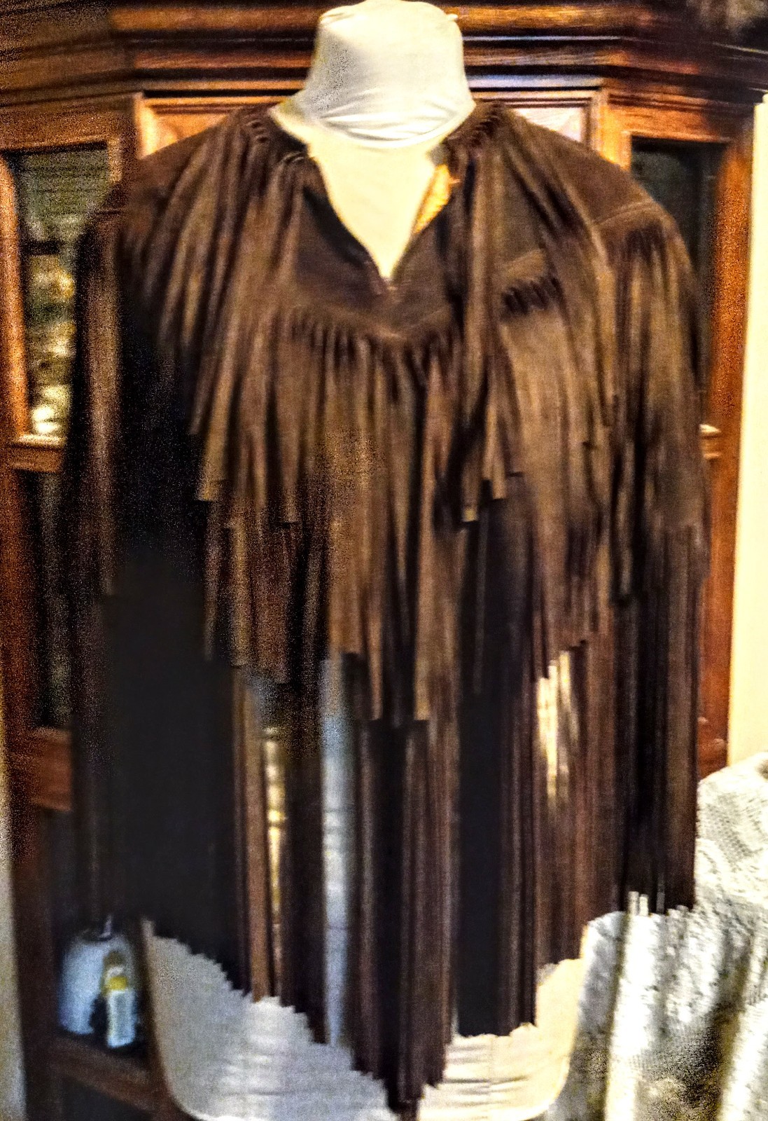 Vintage all leather dark brown fringed cape poncho 60s graduation present 1969