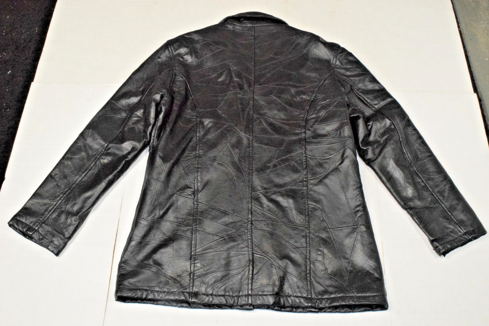 Vintage Leather Jacket Leather Works Size XXL 90s L Glossy Black Patchwork