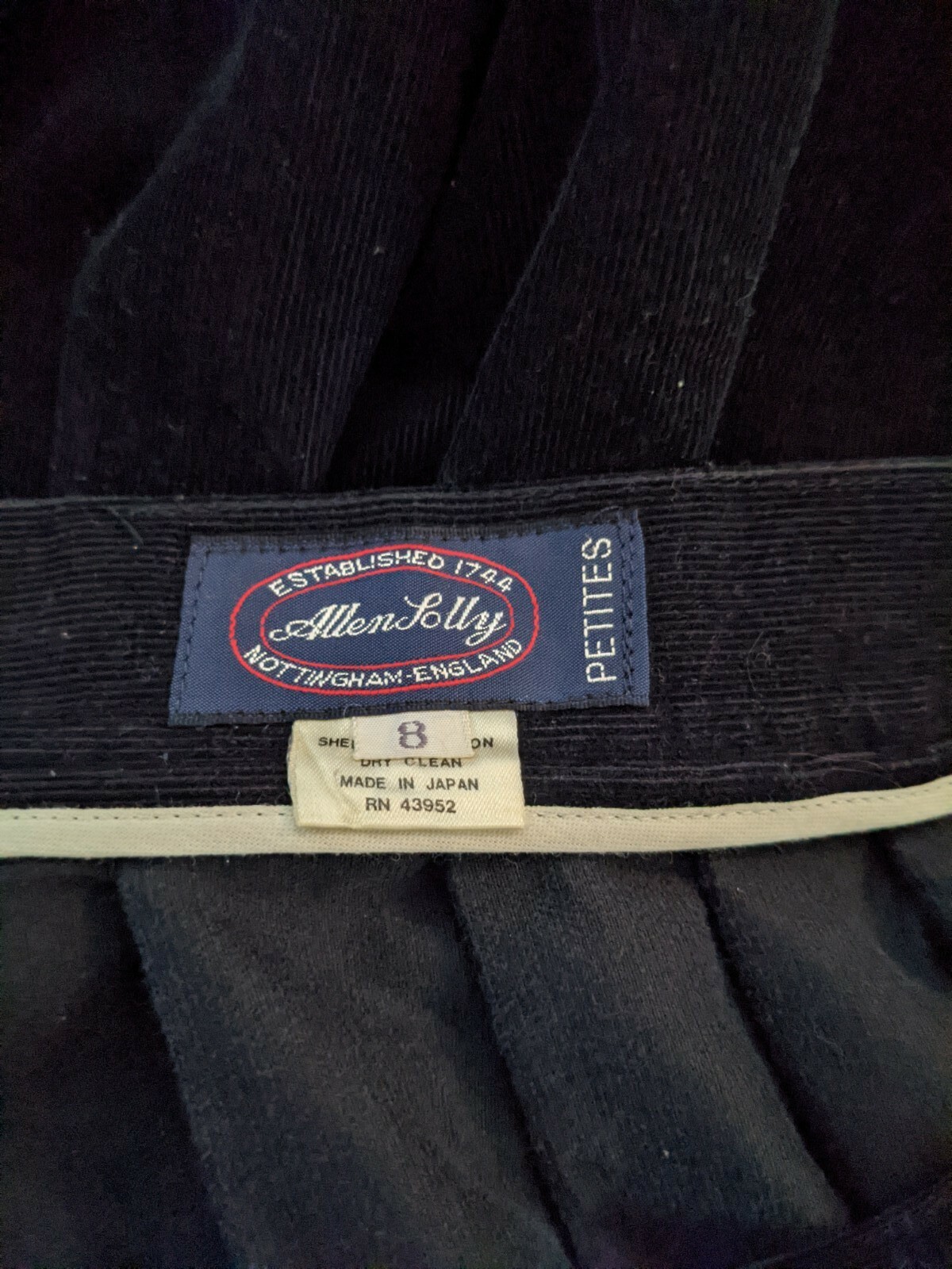 VTG Allen Lolly Nottingham England Black Corduroy Skirt Cotton 8 Petites Medium