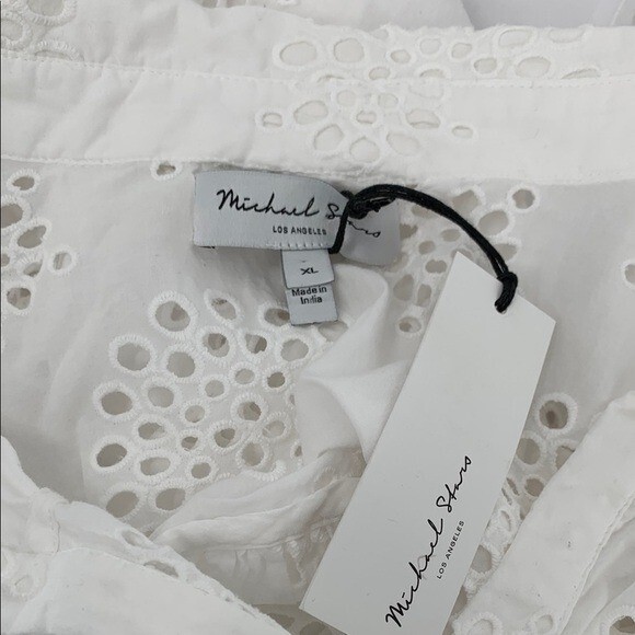Michael Stars Yvette Eyelet shirt blouse button white cotton boxy floral new XL