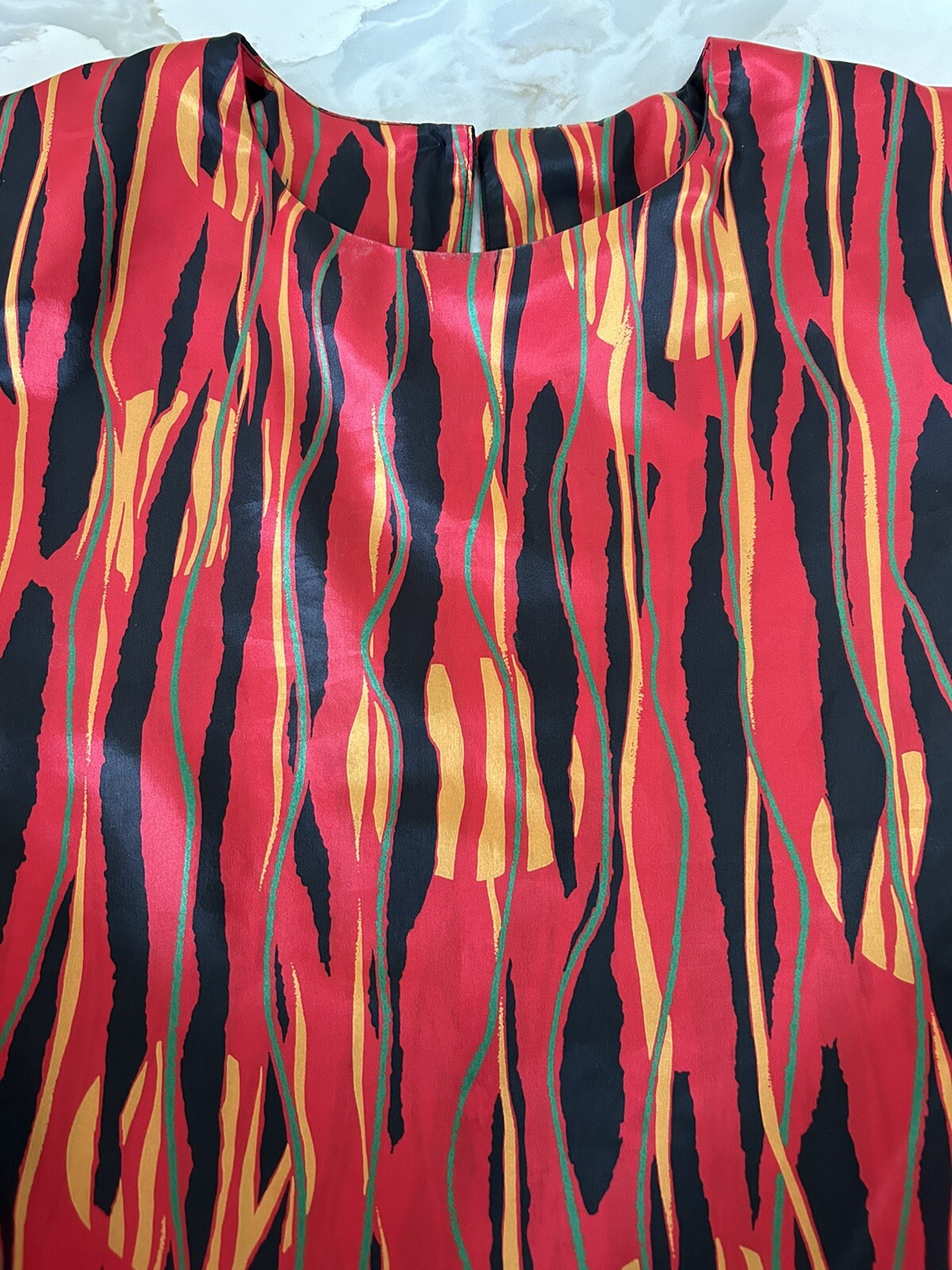 Vintage Susan Hutton 70s Vibe Blouse Red, Yellow And Black Lines Size 10