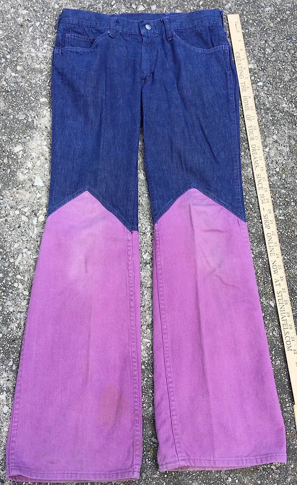 Male Brand 1970 2 toned Purple Blue Denim Bell Bottoms Rare. Slight minor wear.