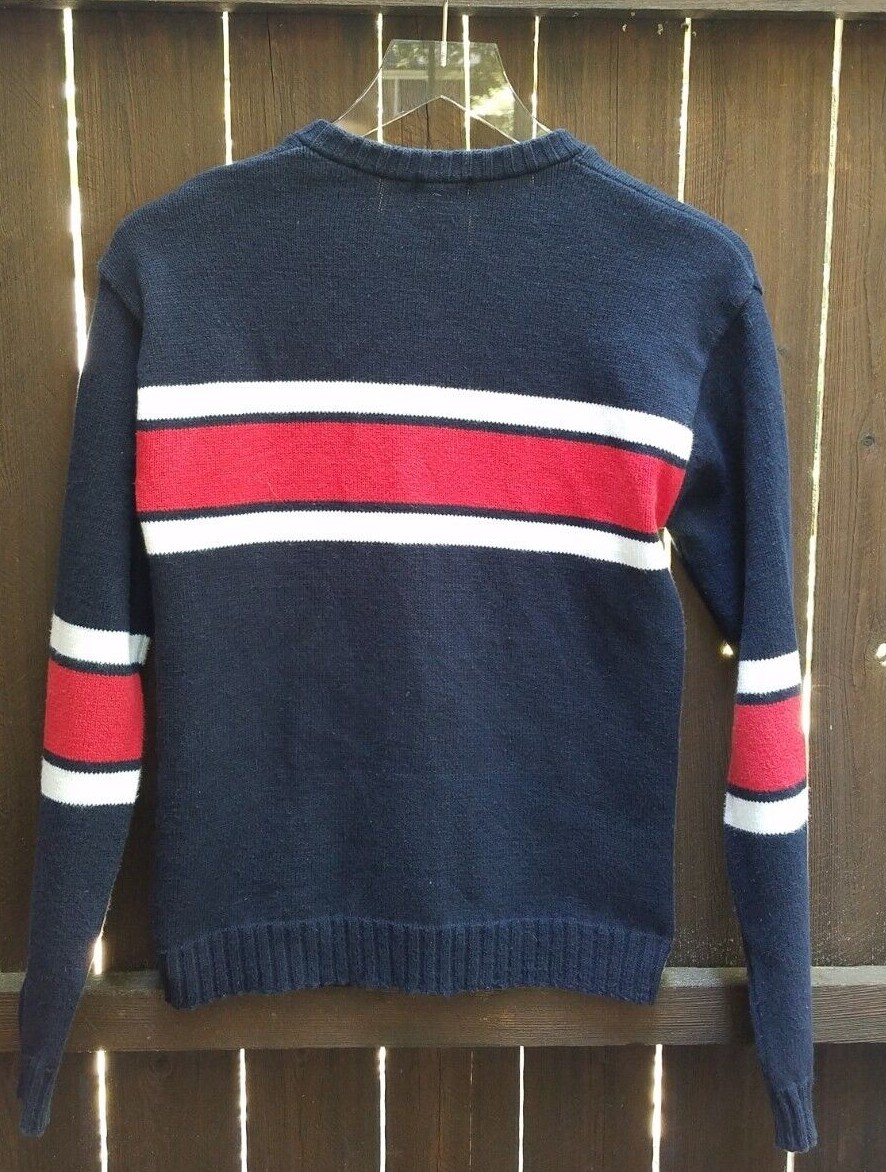 VTG Y2K Calvin Klein Jeans Red White Blue Stripe USA Full Zip L/S Cardigan Logo