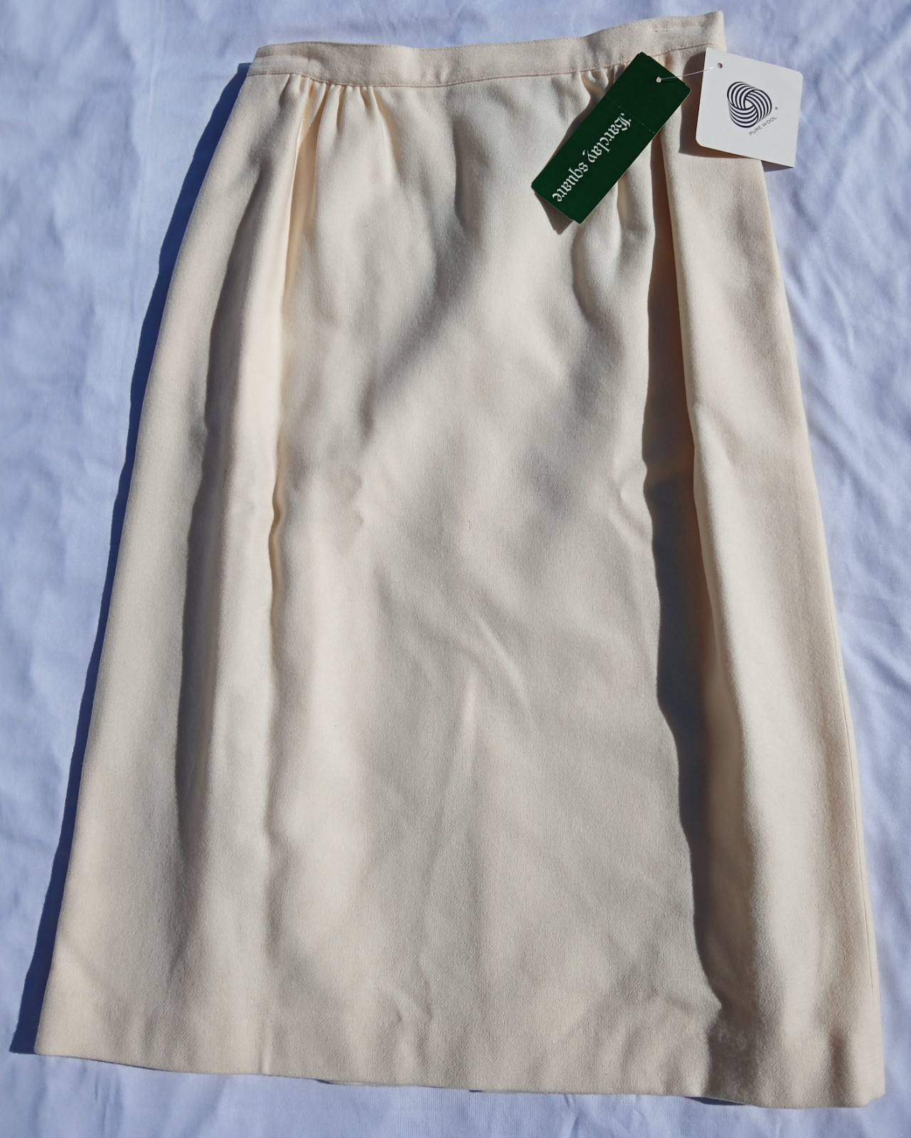 Barclay Square Wool Skirt Women’s Size 12 Ivory Cream Midi USA FLAW