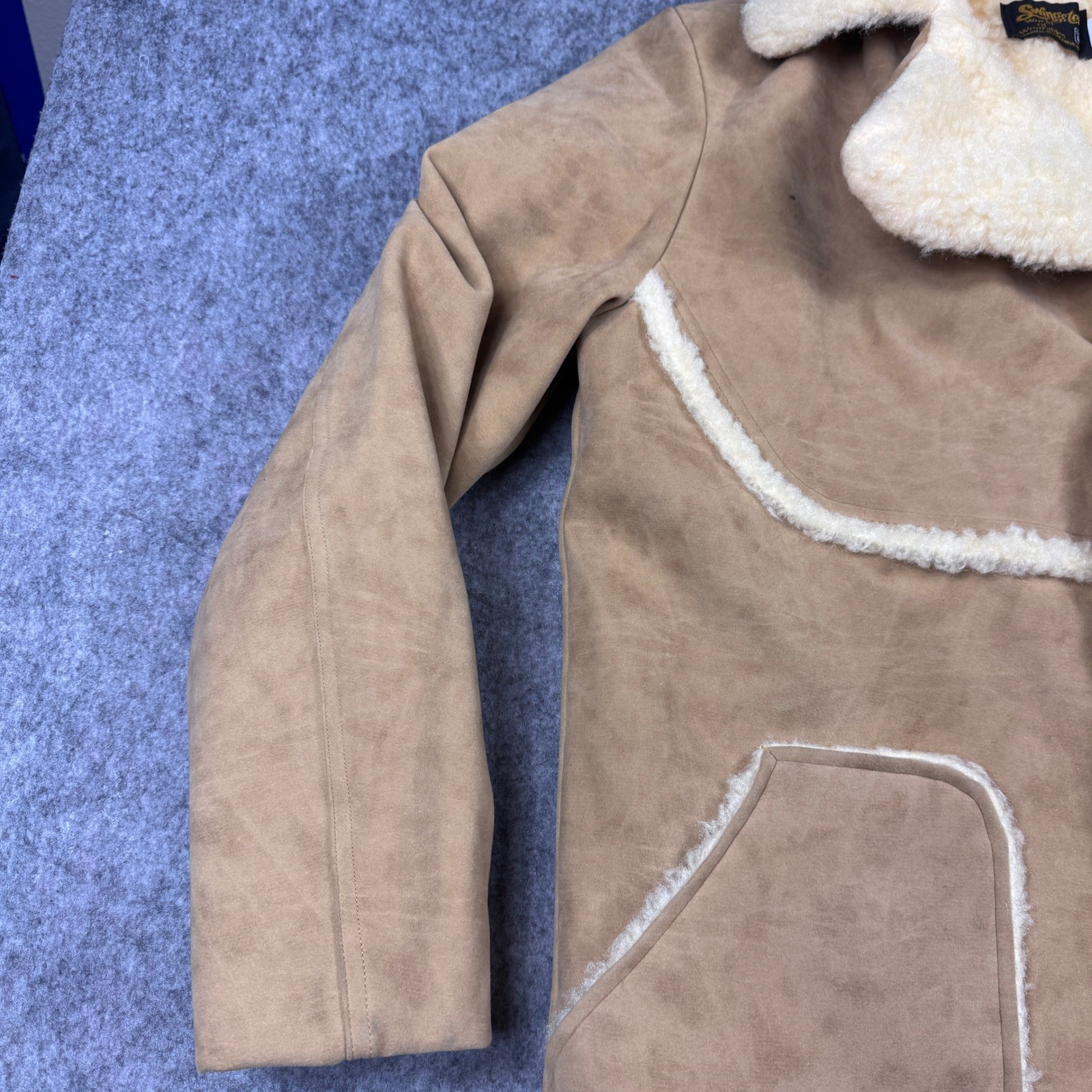 Vintage Swingster Sherpa Lined Coat Med. Faux Suede Brown Ranch Aureomycin Logo