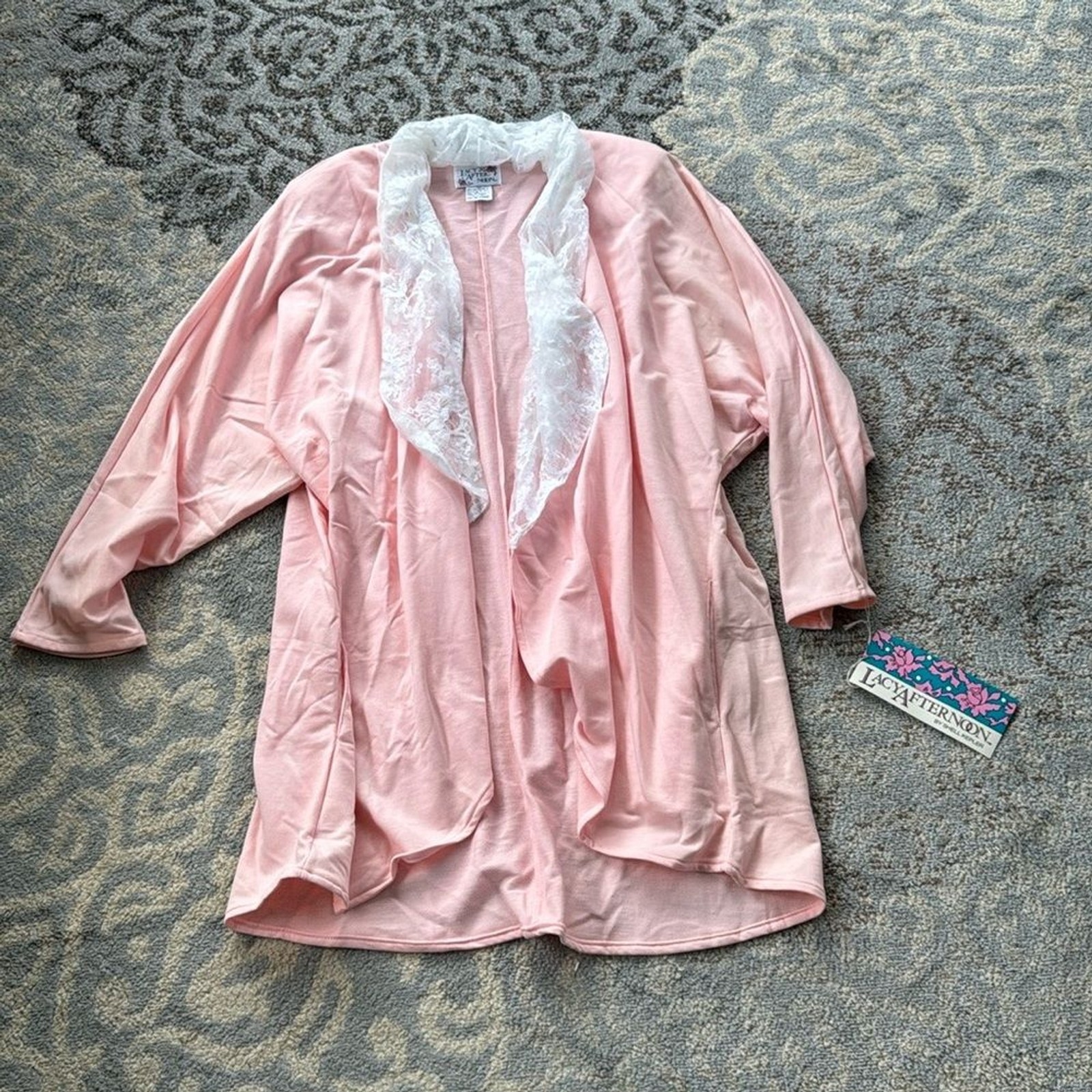 Vintage Lacy Afternoon by Shell Kepler Lace Detail Cardigan Pink Medium