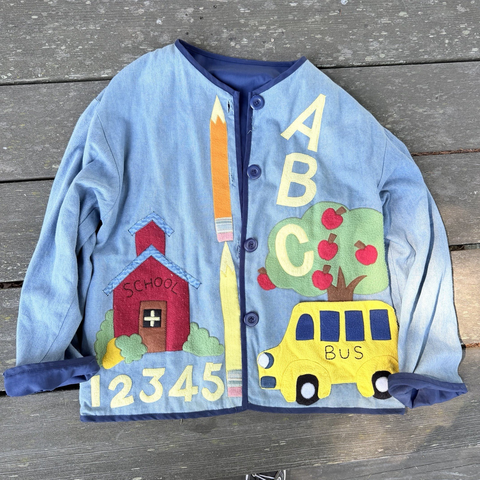 Vintage Handmade Teacher School Jacket Womens XL 23×26 ABC Apple