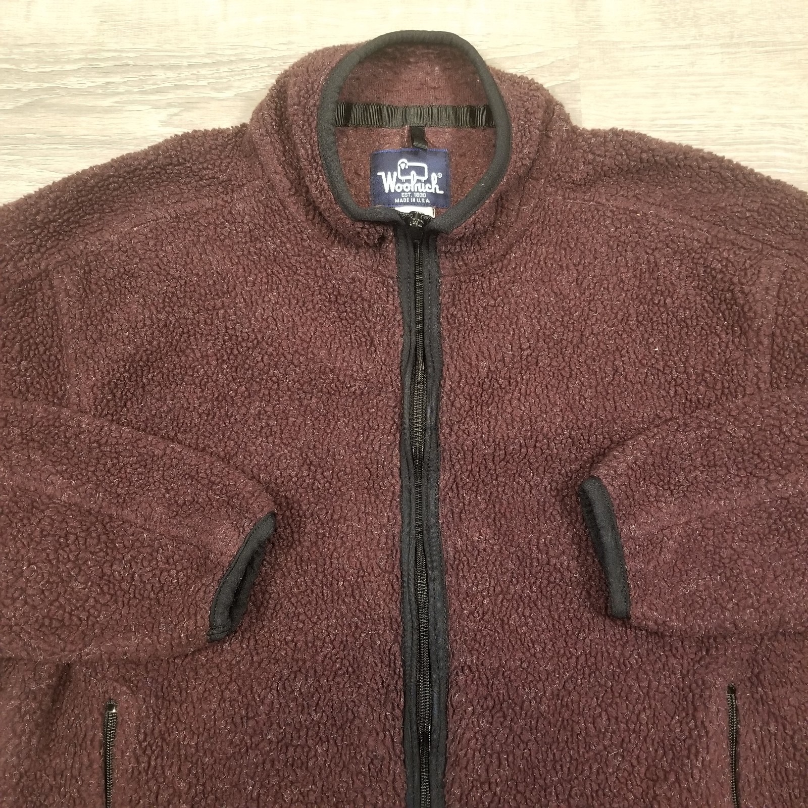 Vintage 90s Woolrich Full Zip Sherpa Fleece Jacket Womens Medium Maroon Burgundy