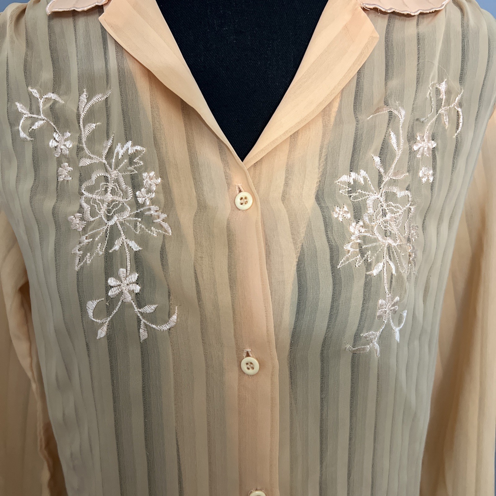Vintage ︱80’s ︱Orange Blouse ︱Womens ︱Floral Embroidery ︱Juste Arrive︱Medium