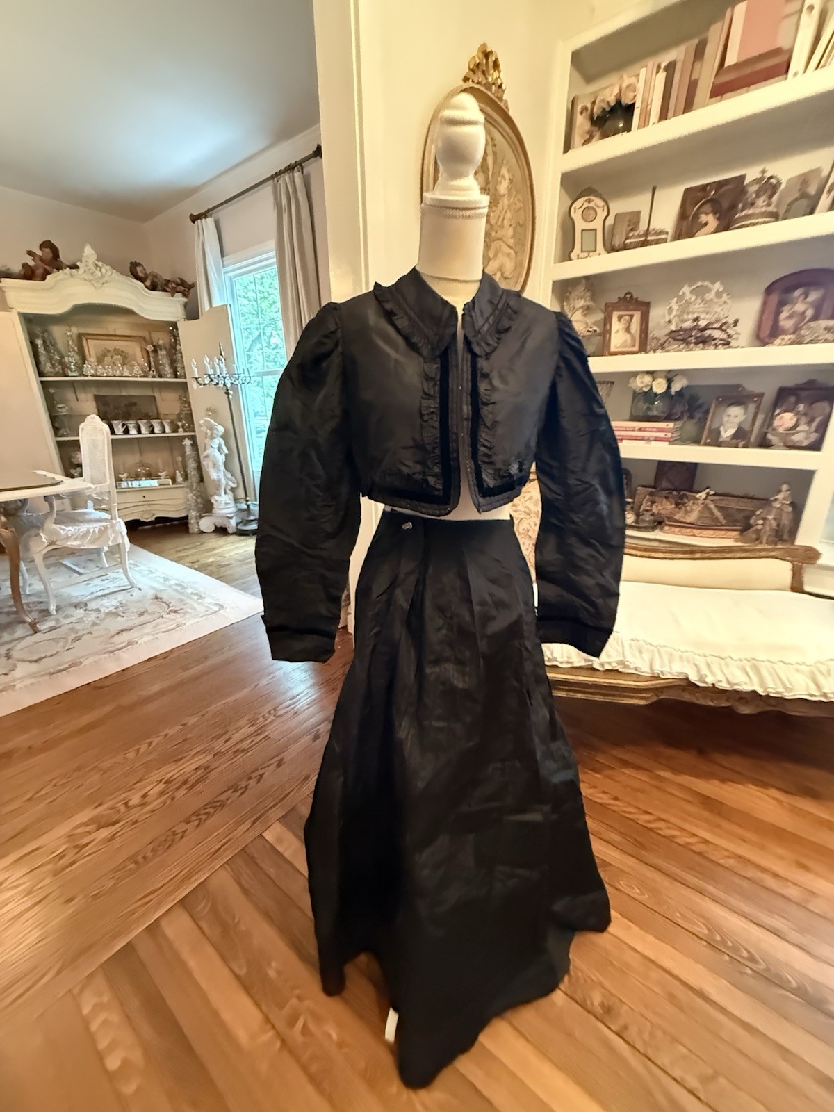 Antique Victorian Edwardian Skirt Dress Shirt Black Mourning Clothing Women Vtg