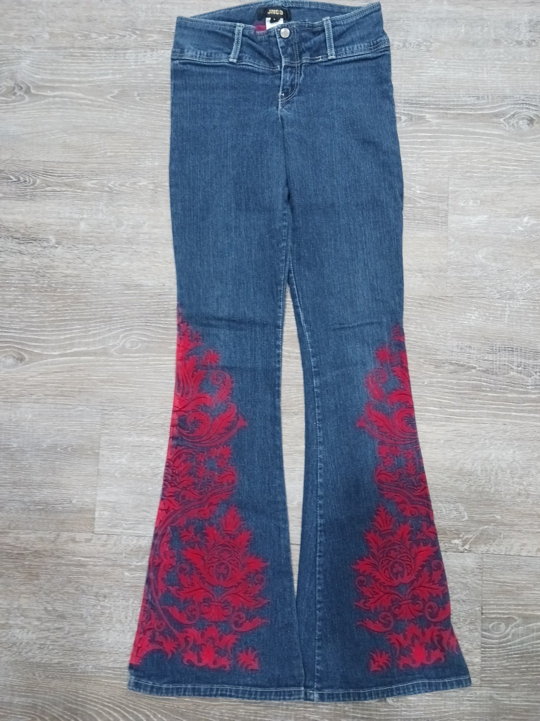 JNCO Womens Vintage Low Rise Flocked Flare Jeans Y2K 2000s