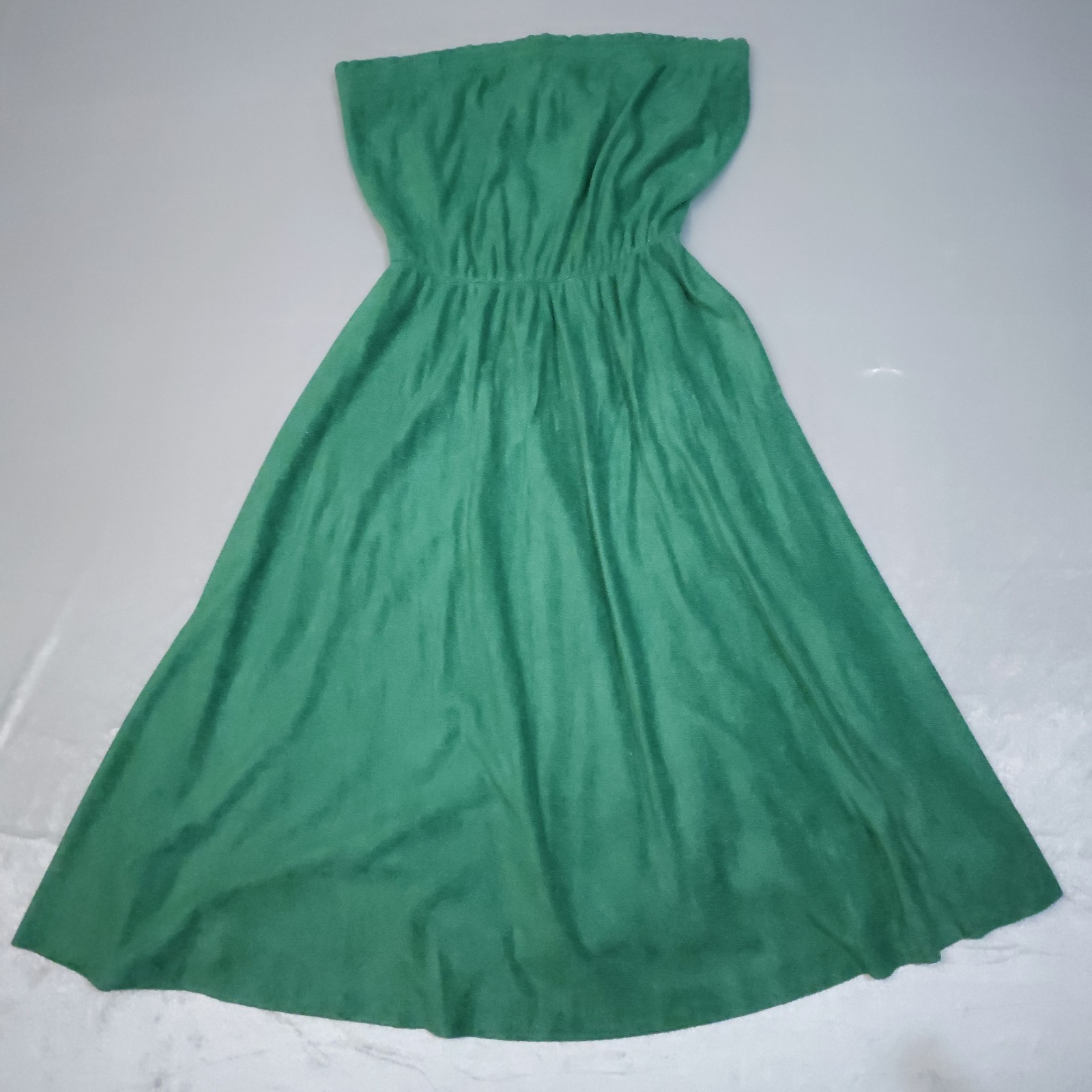 Vtg 1970s Terry Cloth Green Tube Top Dress Vest Set Braided Trim Disco Glam Med