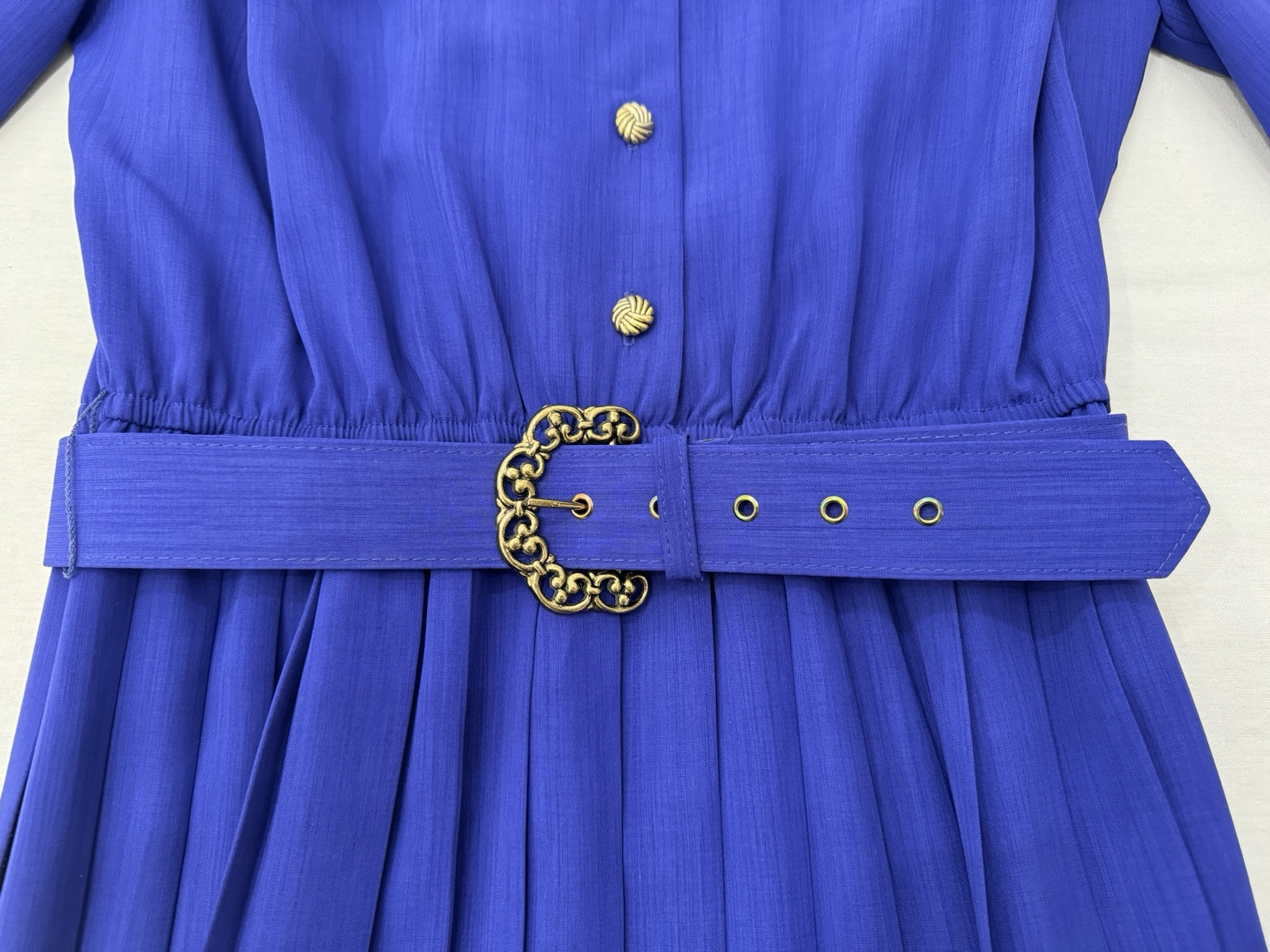 Vintage LESLIE FAY Petite Dress Secretary/Geek Pleated Skirt Gold Buttons Size S