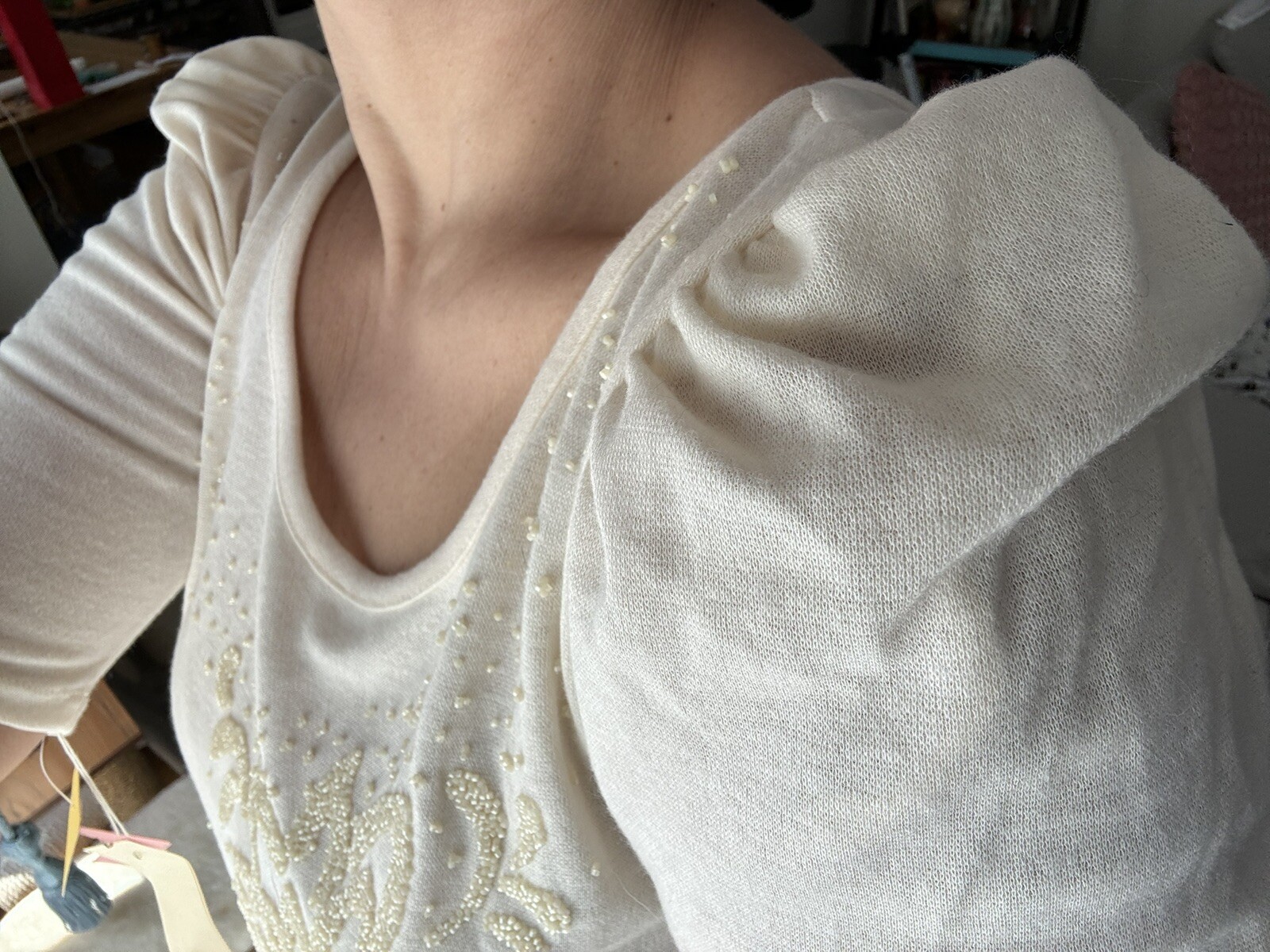 VTG 70s 80s We3Ltd Cream Dress With Beading – Evening Wedding Fall Winter