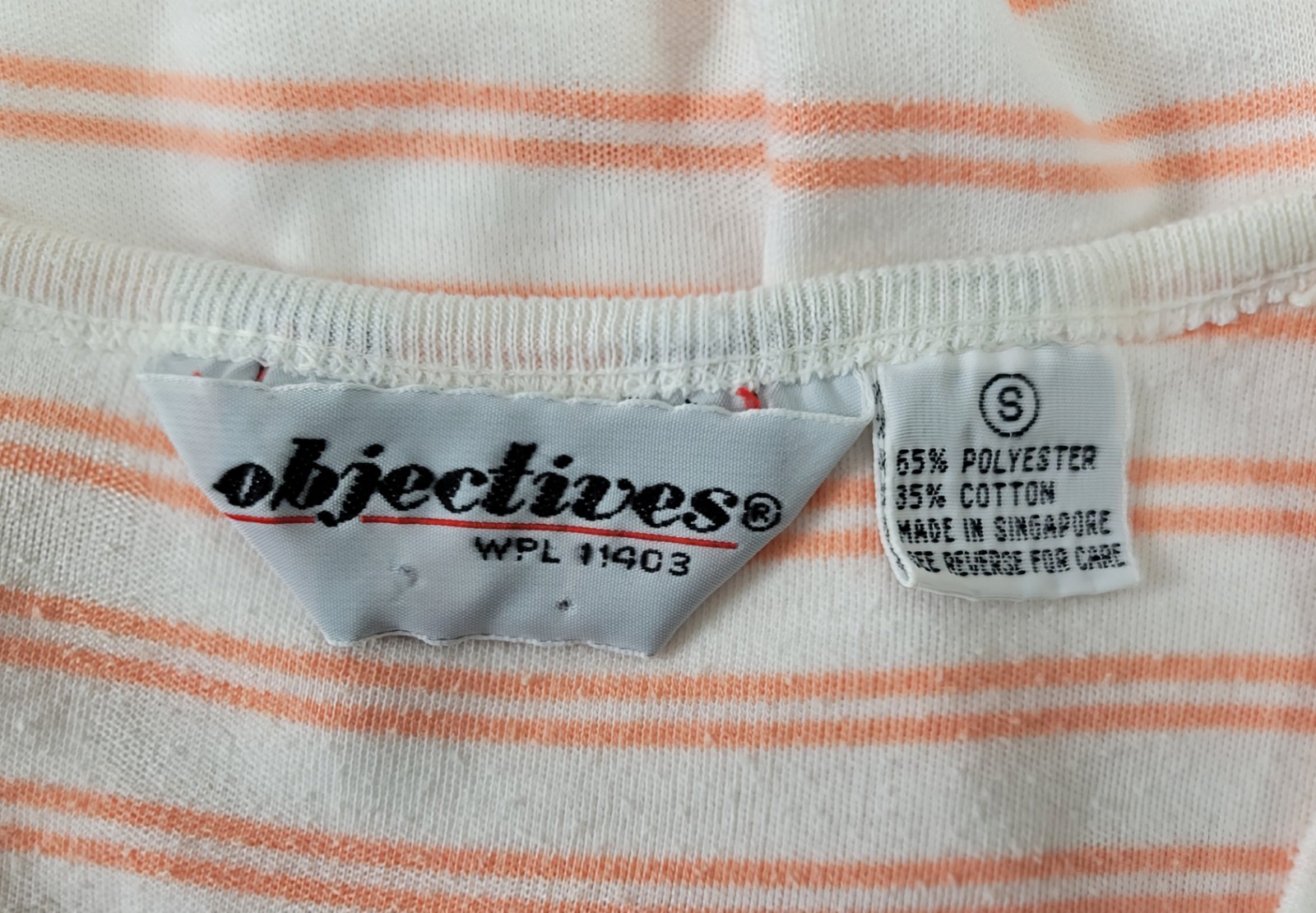 Vintage Objectives Cream Sleeveless Top w Peach Stripes Size Small
