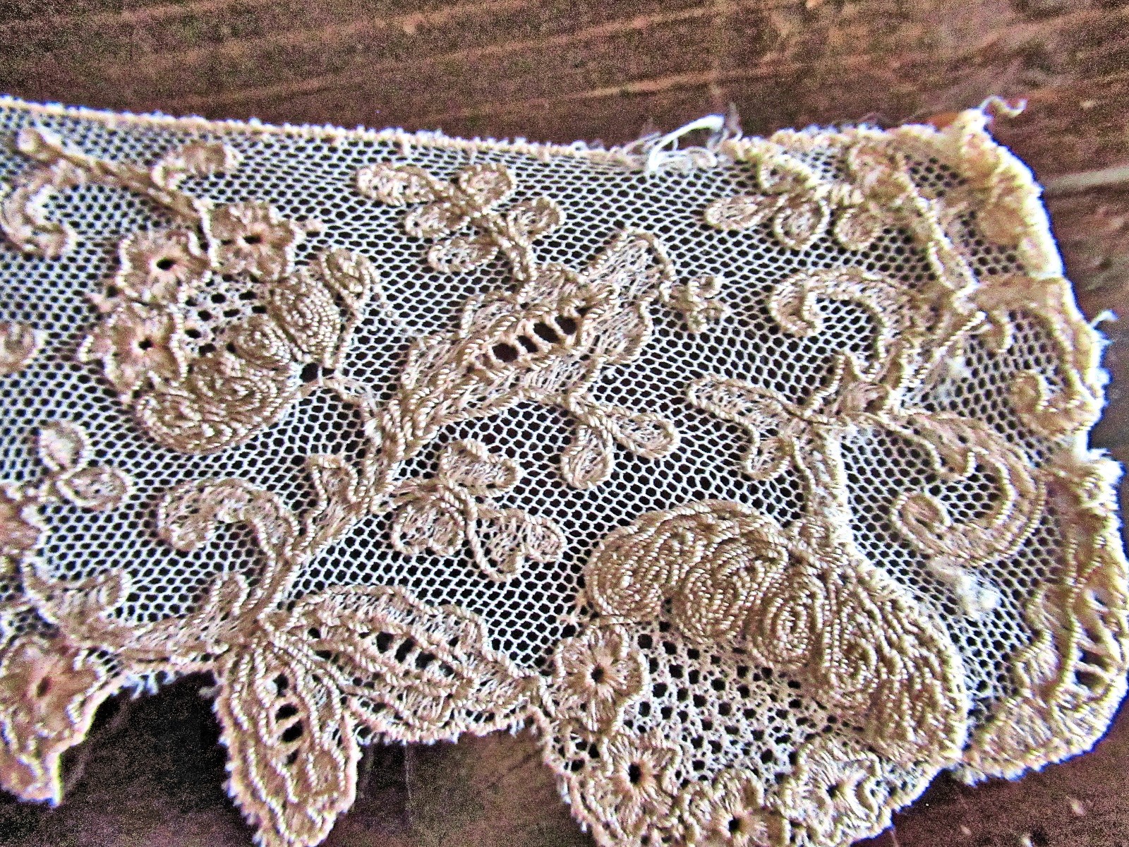 Vtg Lady’s Dress Collar Lt-Beige Net Lace Embroidered Floral Design