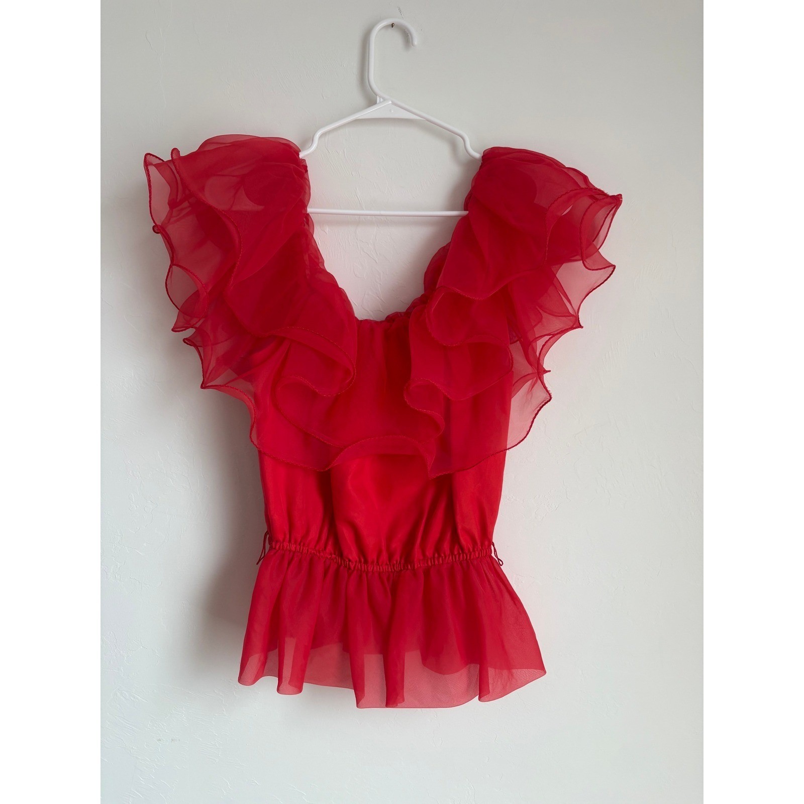 Vintage 80s Joy Stevens California Sheer Ruffle Blouse Romantic Coquette Retro