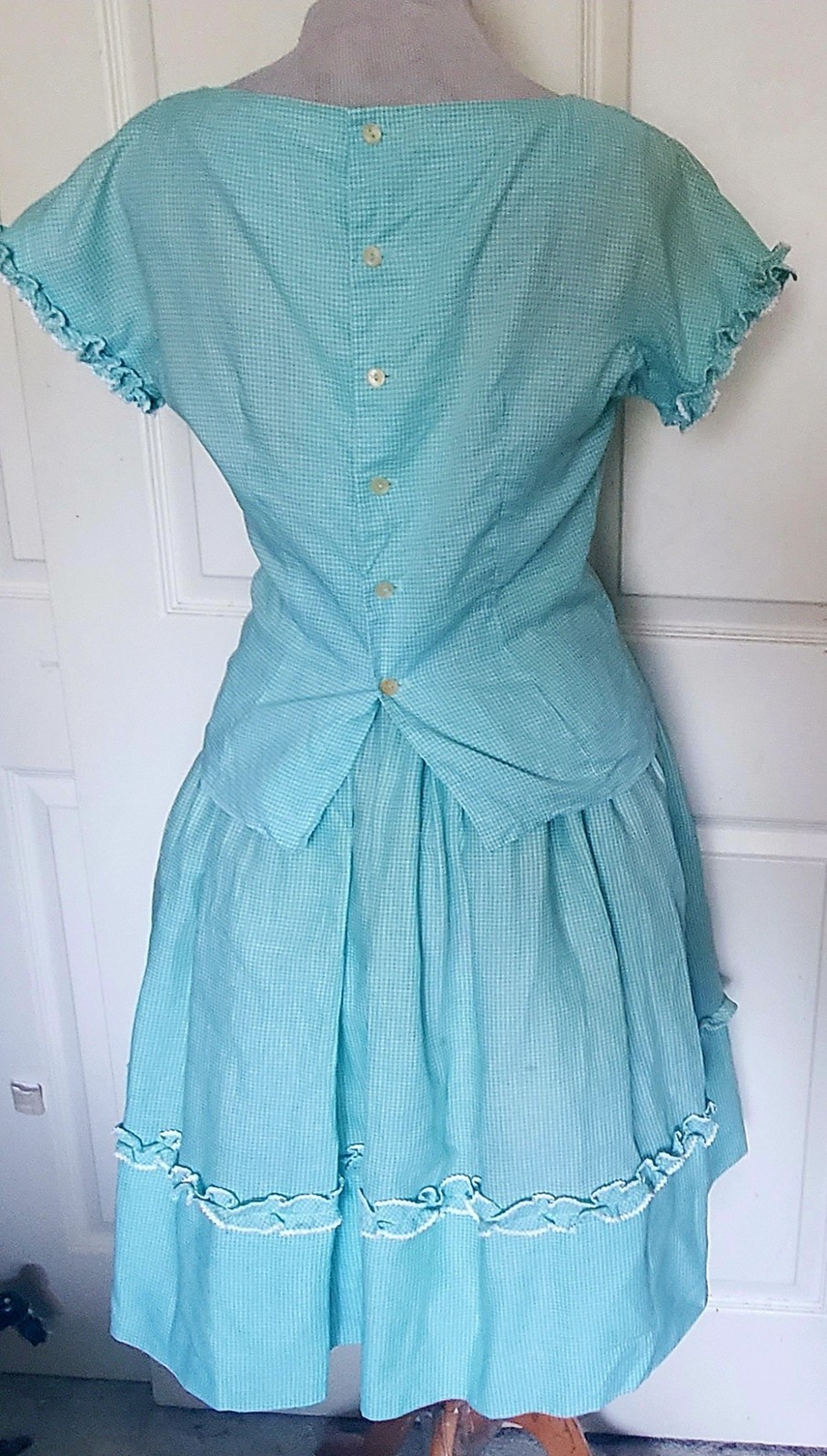 Vintage 40s 50s Aqua & White Gingham Check Top Skirt Set Miss Pat California B36