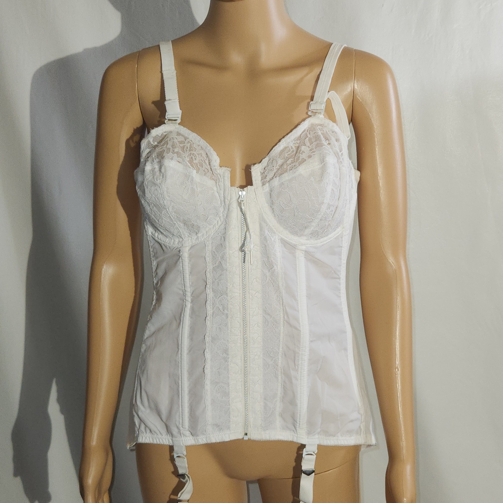 Vintage JC Penny 1960s Size 38 C Metal Clasp White Bustier with Adjustable Strap