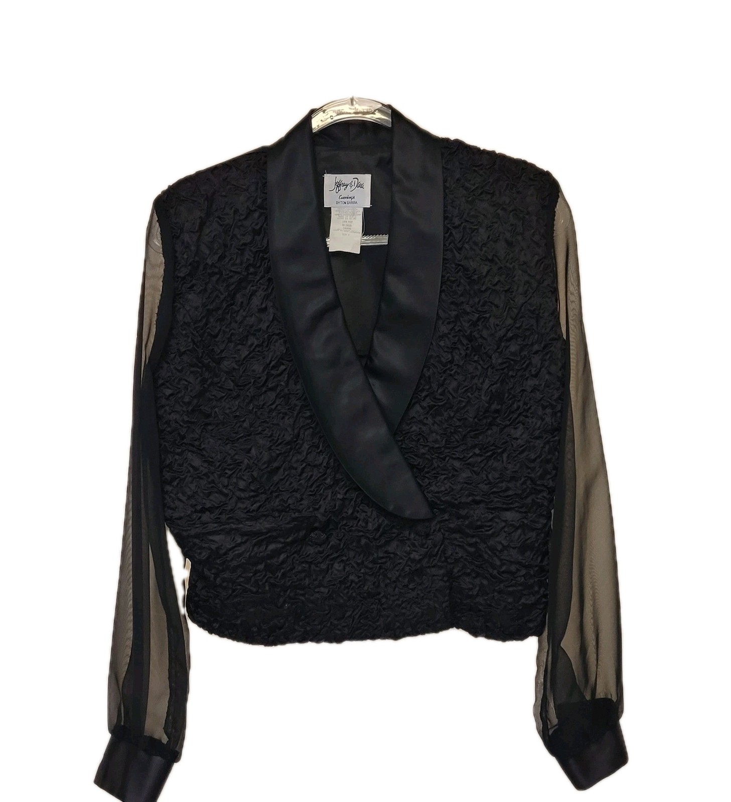VTG Jeffrey & Dara Evenings Black Cropped Satin Tuxedo Jacket Gothic Wmn’s Sz 8