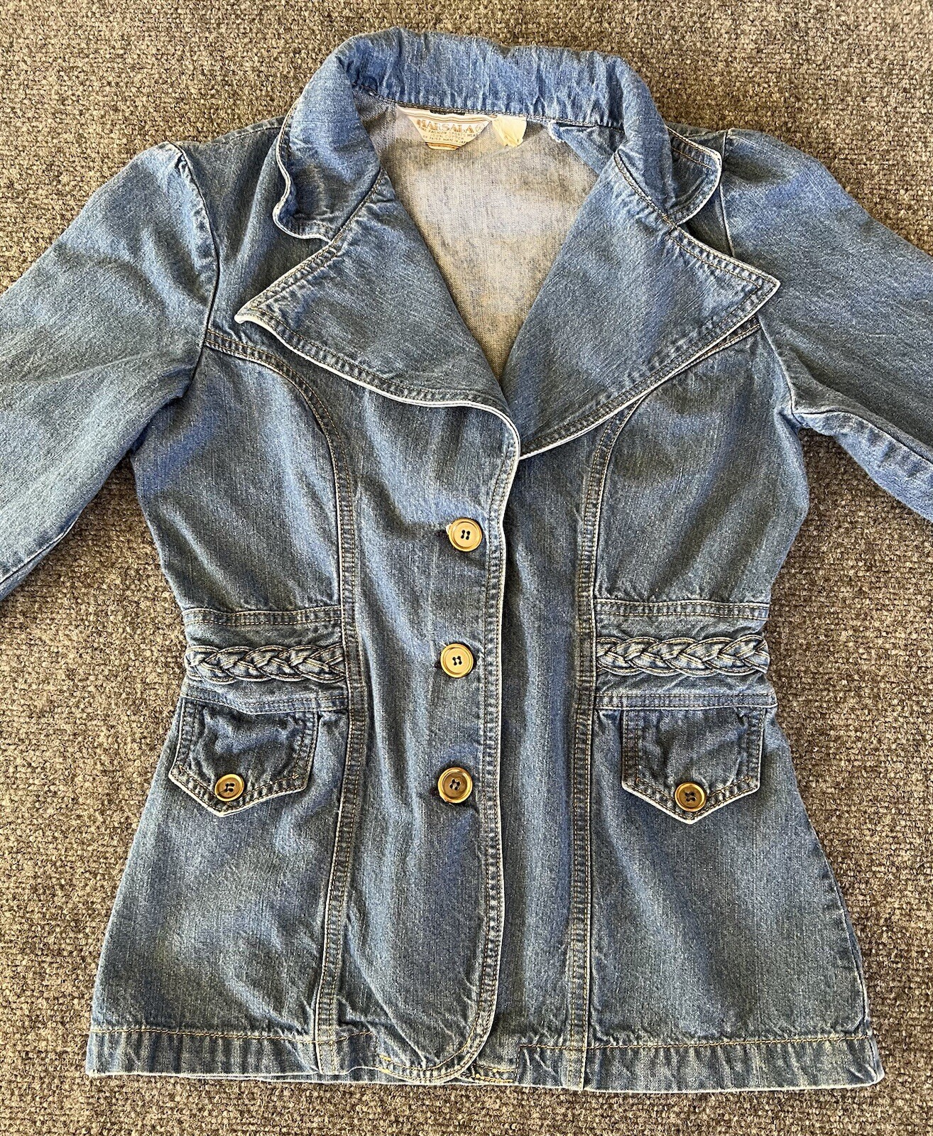 Marsala Japan Womens 11/12 VTG Blue Denim Jacket Button Taper Braid Waist Boho