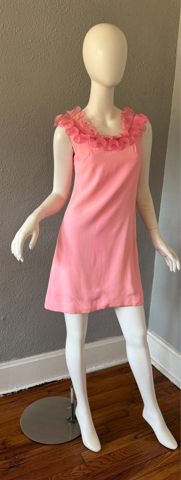 Vintage 60s Pink TWIGGY Ruffle Go-Go MOD Mini Party Dress XS/S