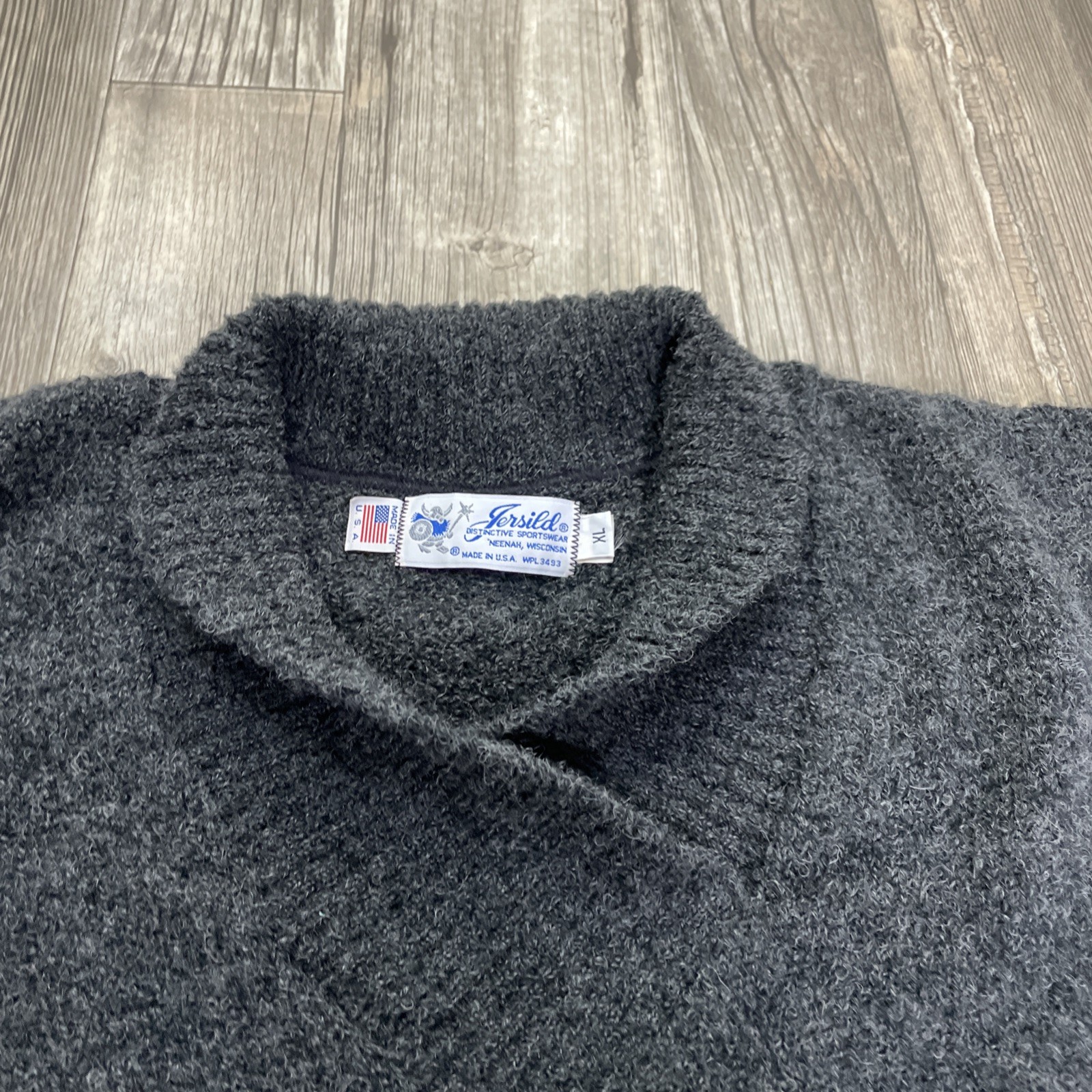 Vtg Jersild Shawl Collar Cap Sleeve Gray Wool Blend Sweater Size XL