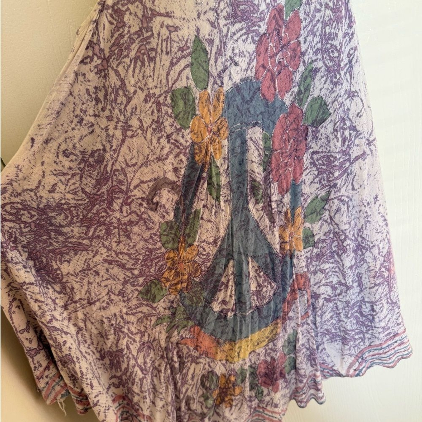 India Boutique Vintage Y2K Art to Wear Peace Sign Asymmetrical Midi Dress Large