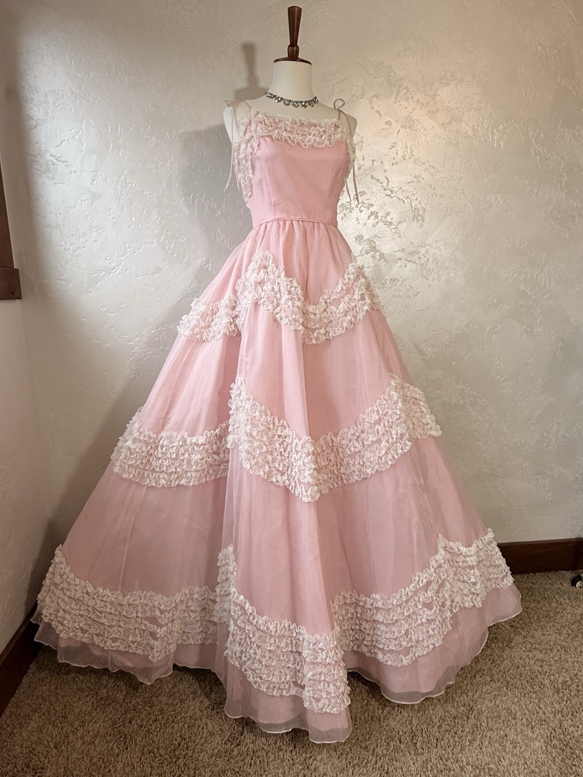 Vintage 50’s/60’s Mike Benet Formals Baby Pink Ruffled A-Line Tulle Dress