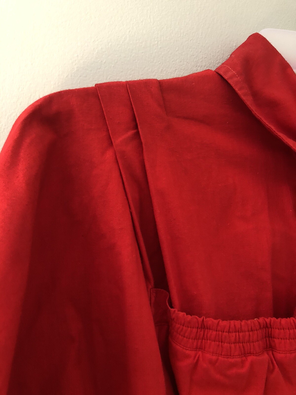 Red Cotton Jumpsuit Size 10 Belt Hook Loop Front 3/4 Sleeves 1980s Costume
