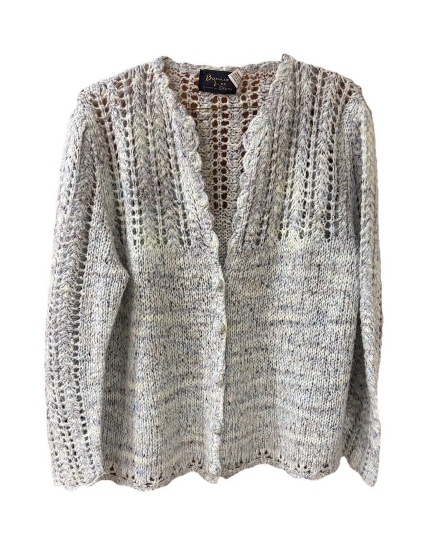 VINTAGE BONNIE LEE LEROY Blue Open Knit Button Cardigan Size XL