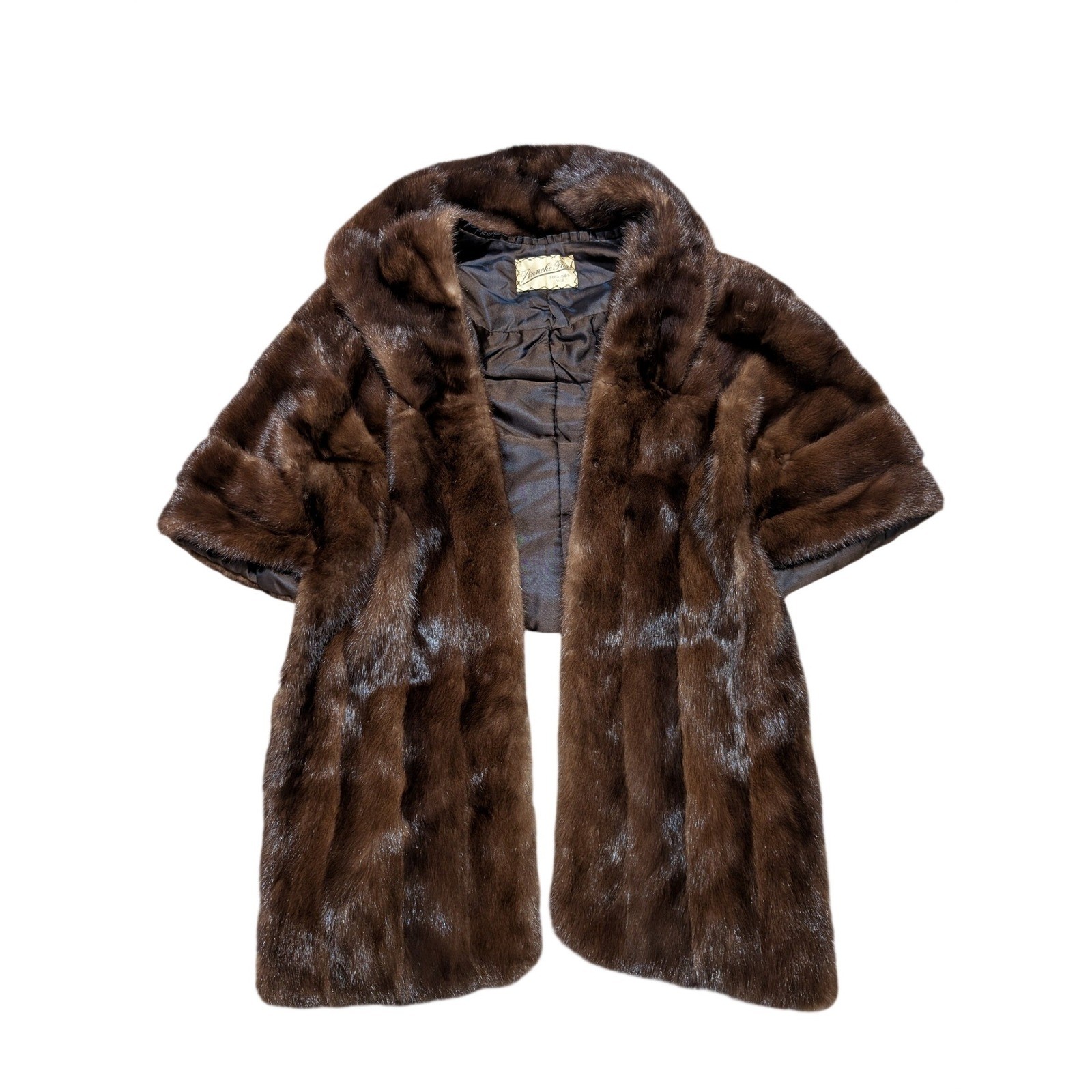 Pinneke Furs Womens Brown Vintage Mink Fur Wrap Capelet Monogrammed MCM 4 Pocket