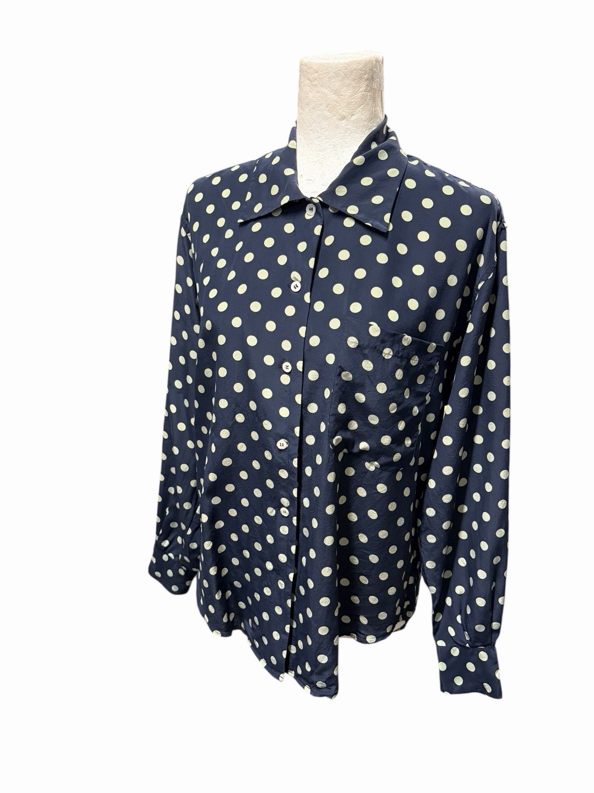 Vtg 80s 90s Polo Ralph Lauren Women’s Silk Polka Dot Blouse Blue Label Size 6