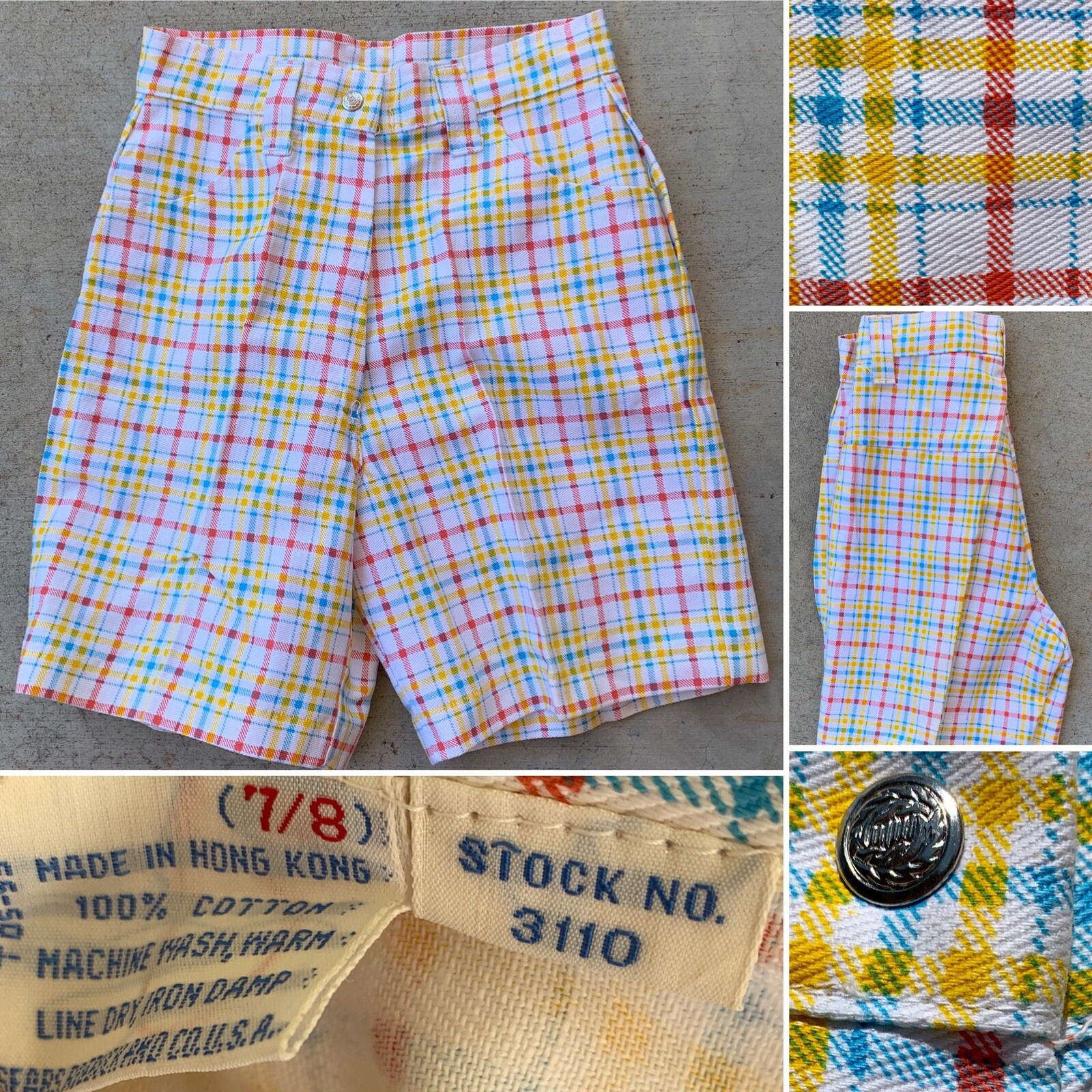 Vintage Shorts High Waist Plaid Sears Roebuck And Co USA Sz 7/8 24” Waist