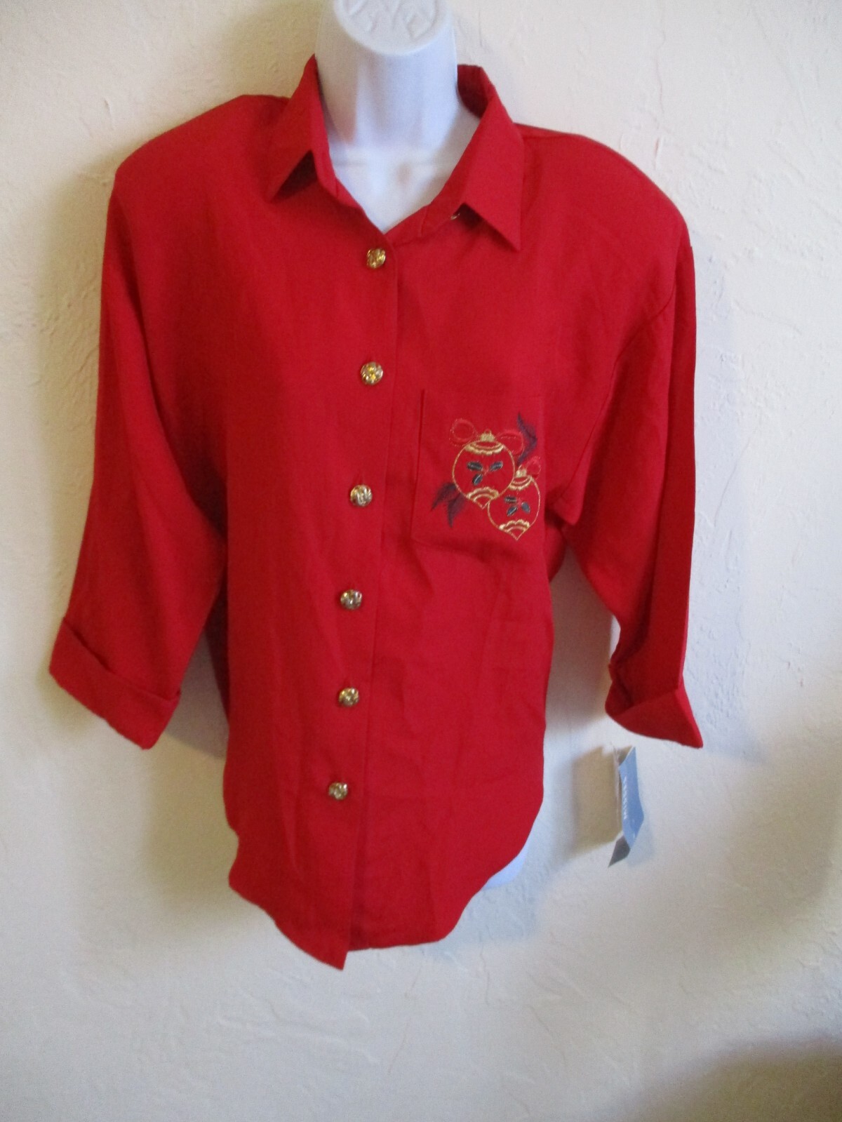 VTG Tina Barrie Shirt Size 10 Christmas Holiday Embroidery Top NWT